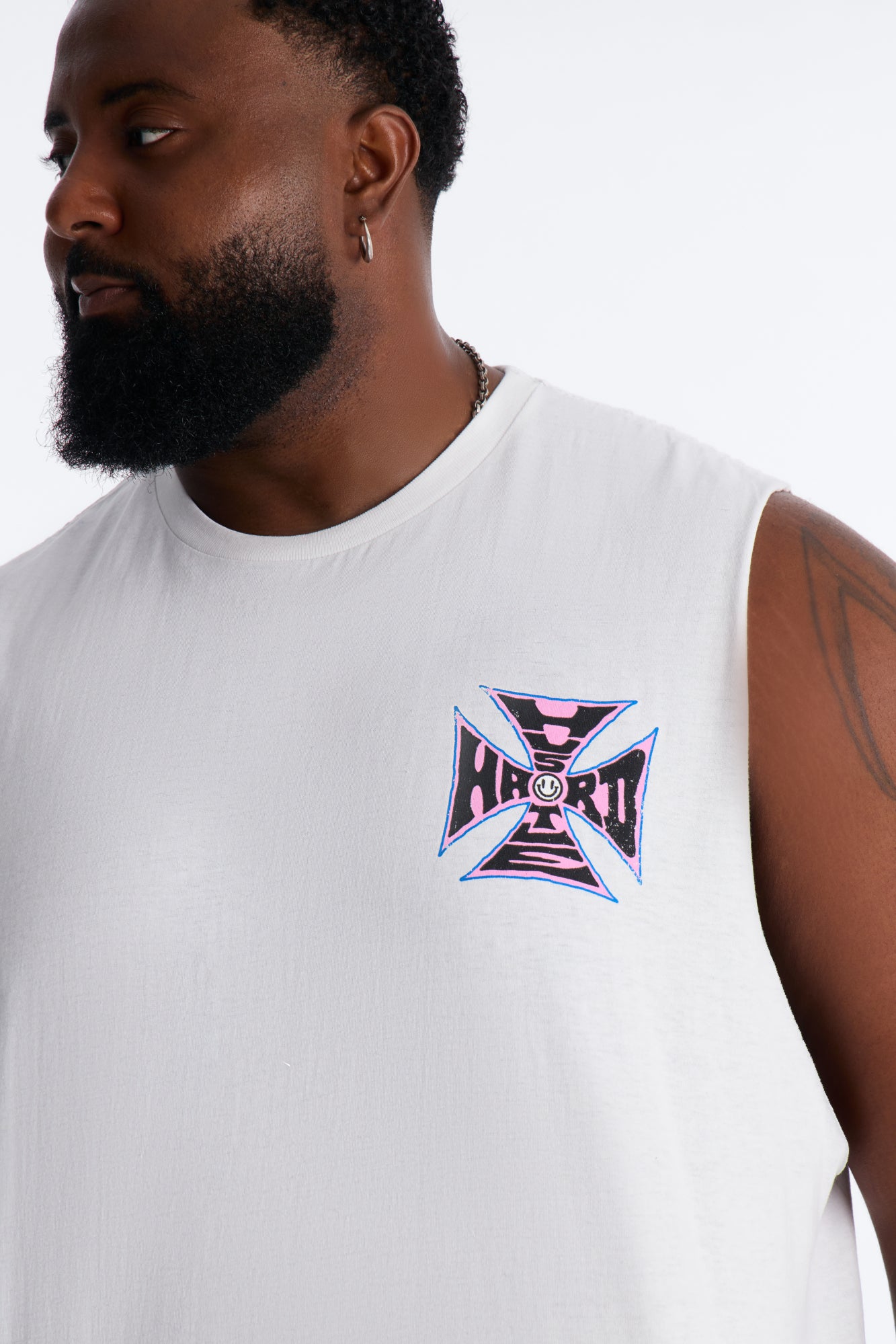 Hustle Hard Oversized Muscle Tee - White