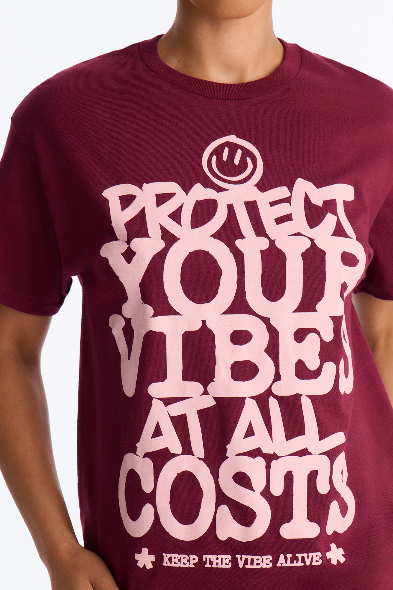 Protect Your Vibes Oversized Tee - Burgundy
