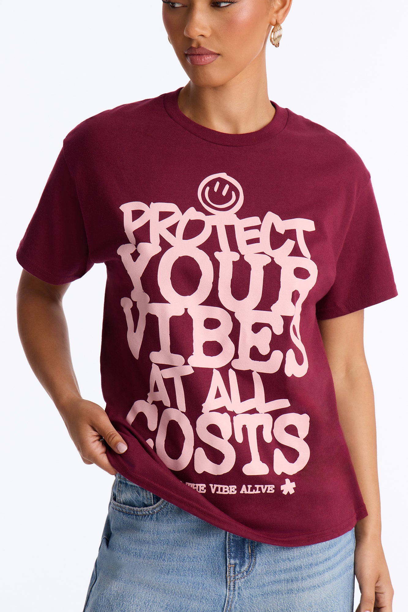 Protect Your Vibes Oversized Tee - Burgundy