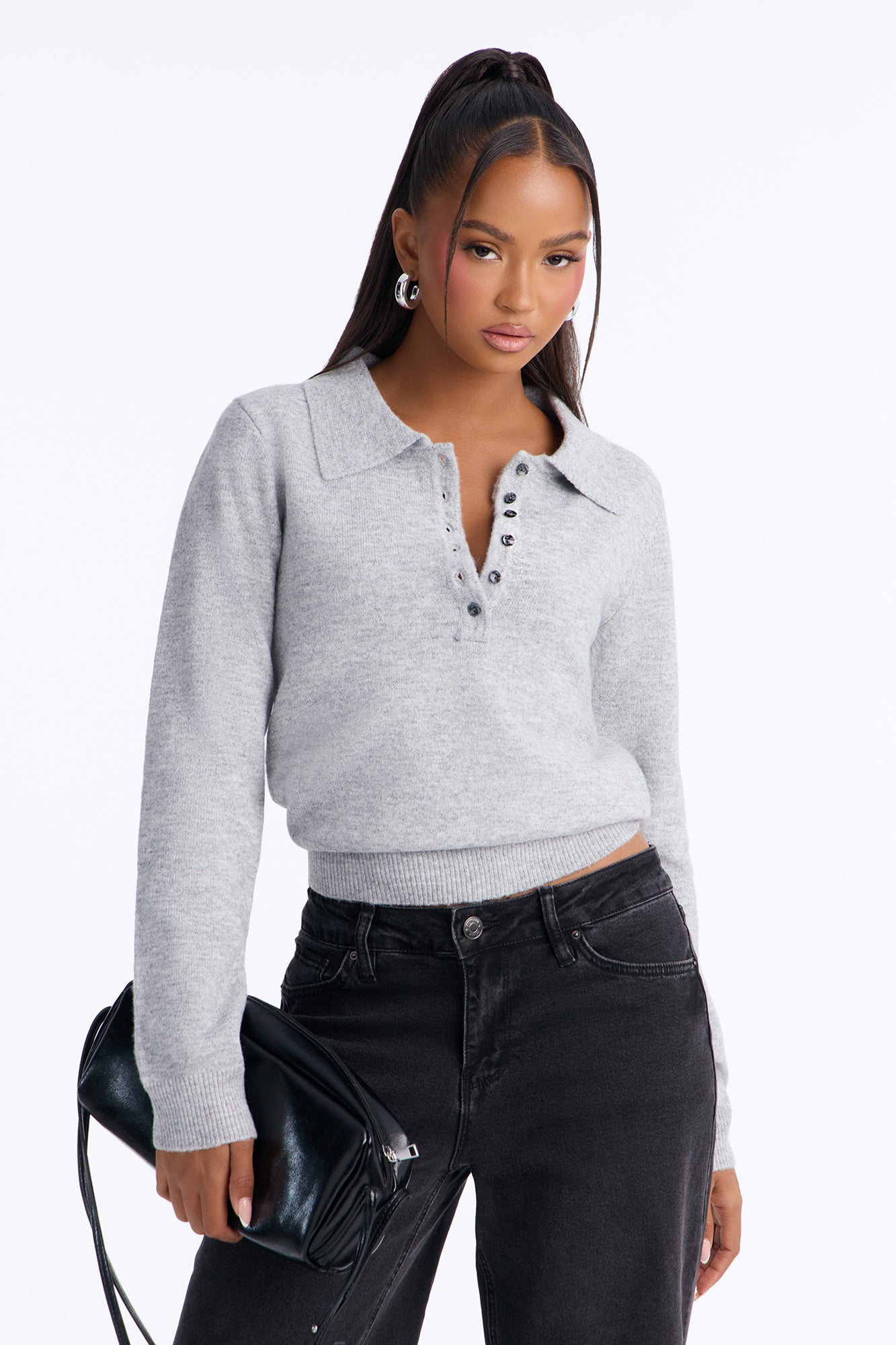 Mariah Button Up Pullover Sweater - Heather Grey