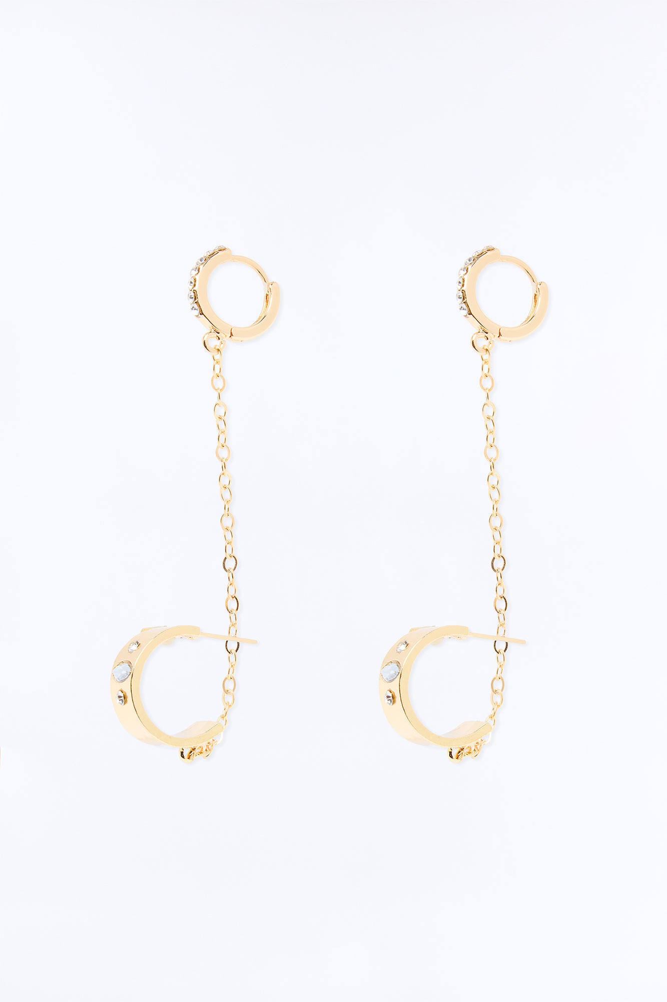 Bezel Double Piercing Earrings - Gold