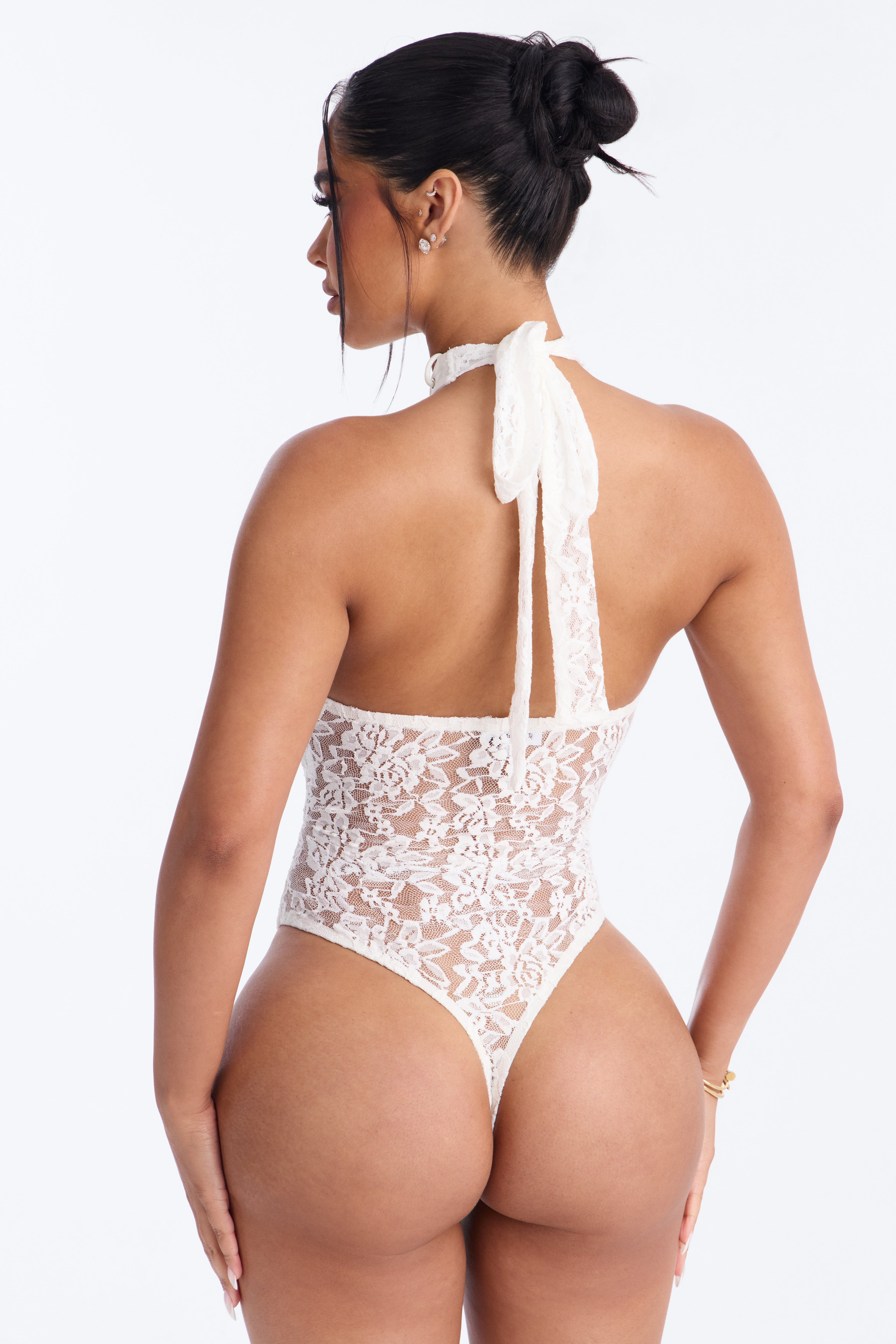 Sweet Temptation Lace Halter Bodysuit - White