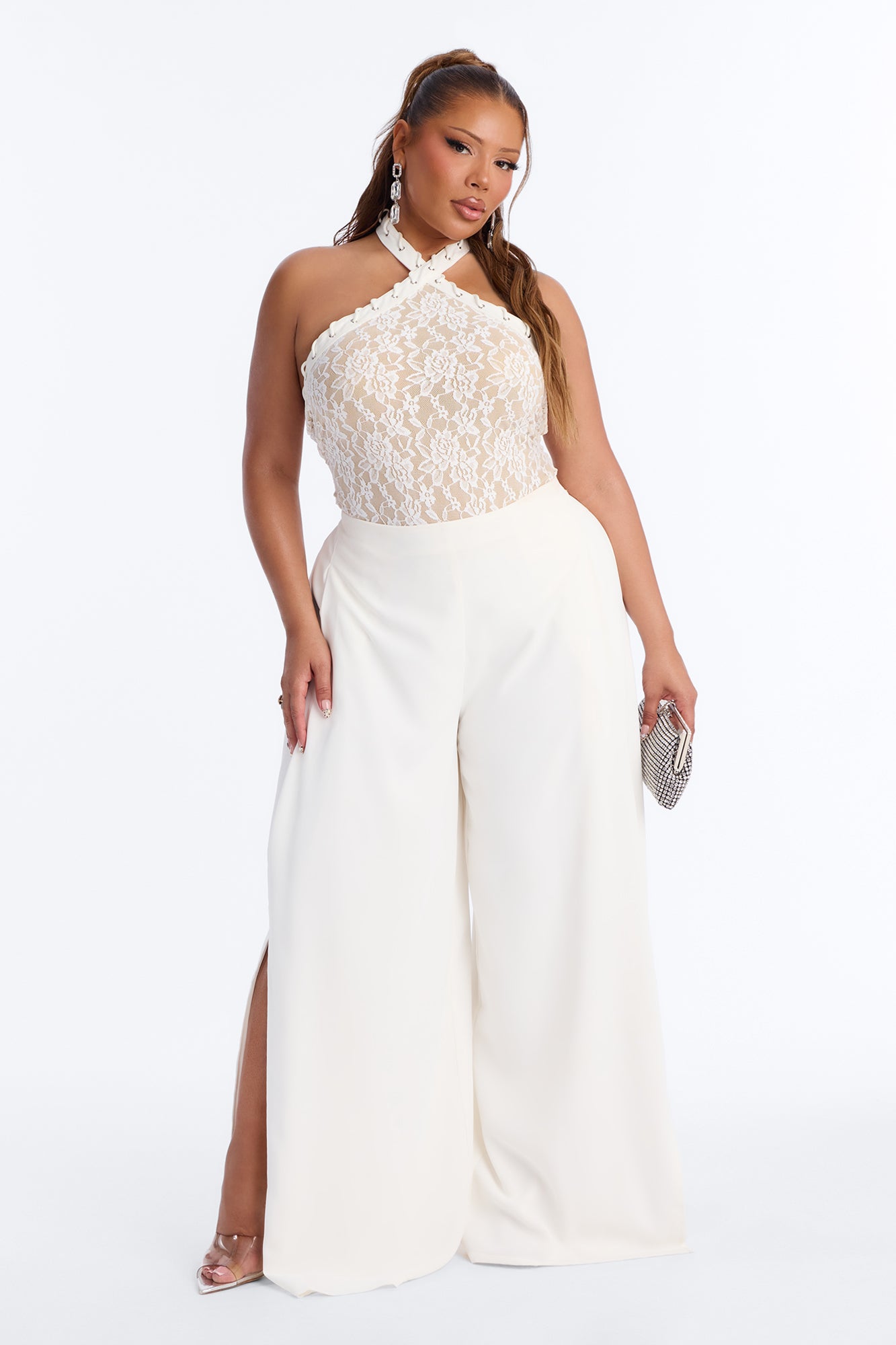 Sweet Temptation Lace Halter Bodysuit - White