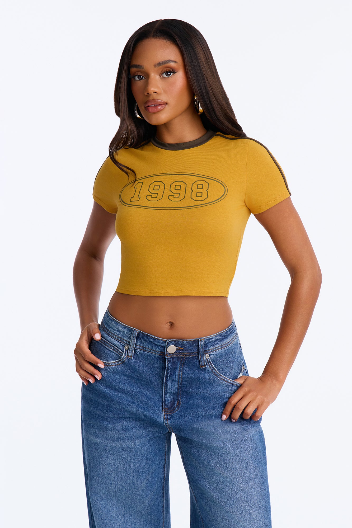 She's A 98' Baby Short Sleeve Tee - Mustard/combo