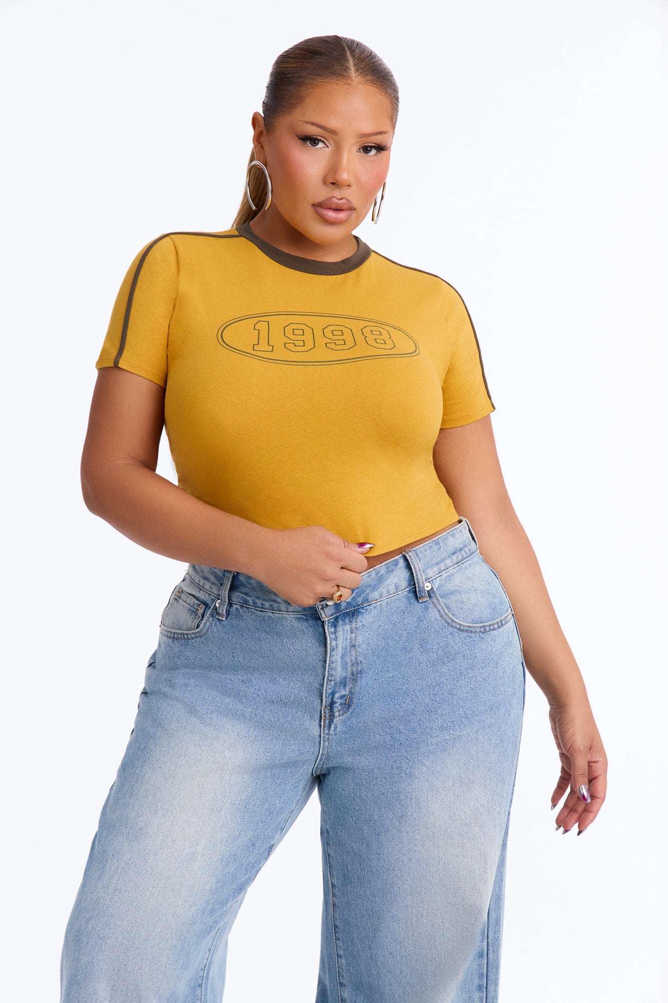 She's A 98' Baby Short Sleeve Tee - Mustard/combo