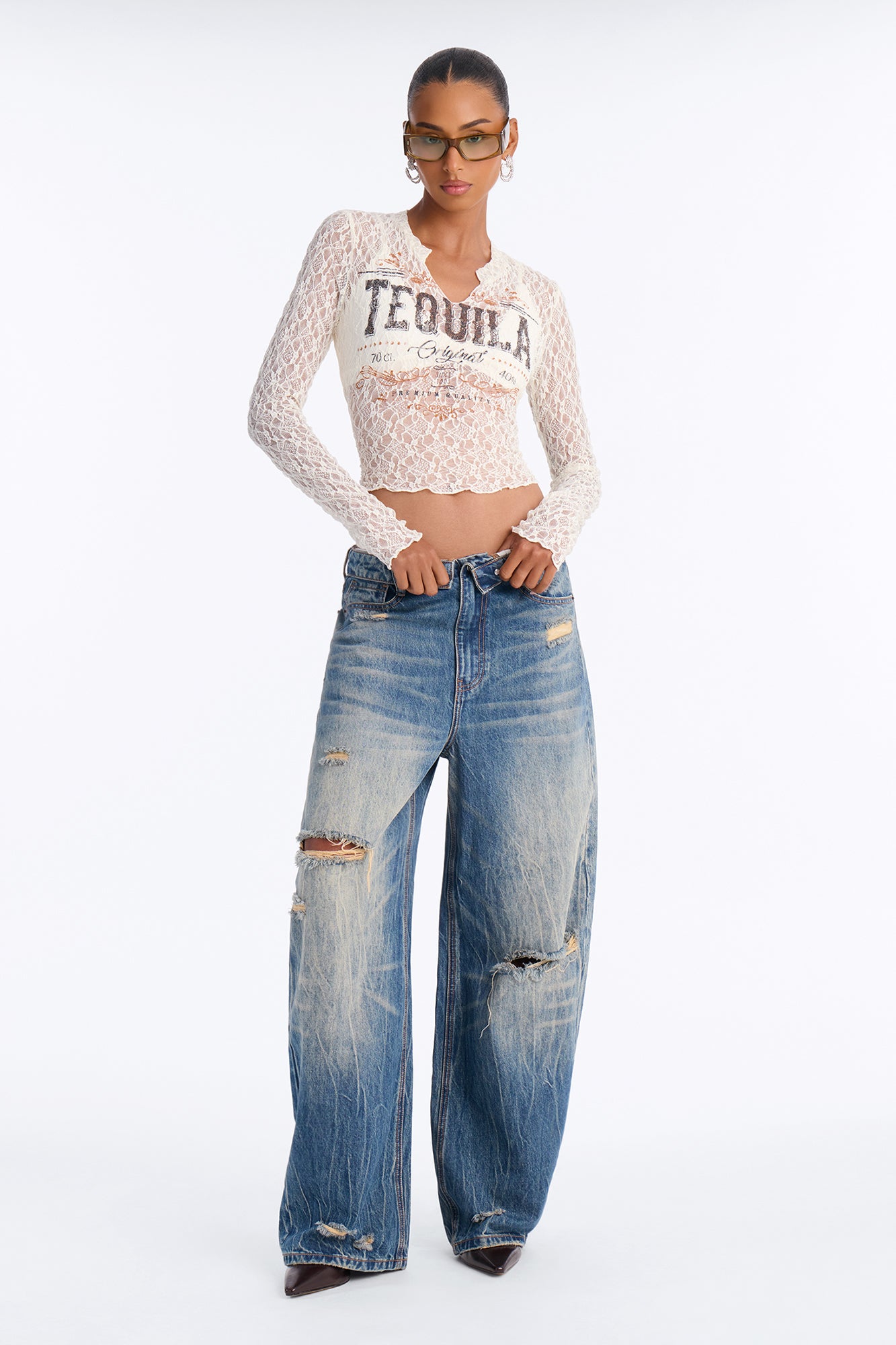 Lace And Tequila Talks Top - Ivory