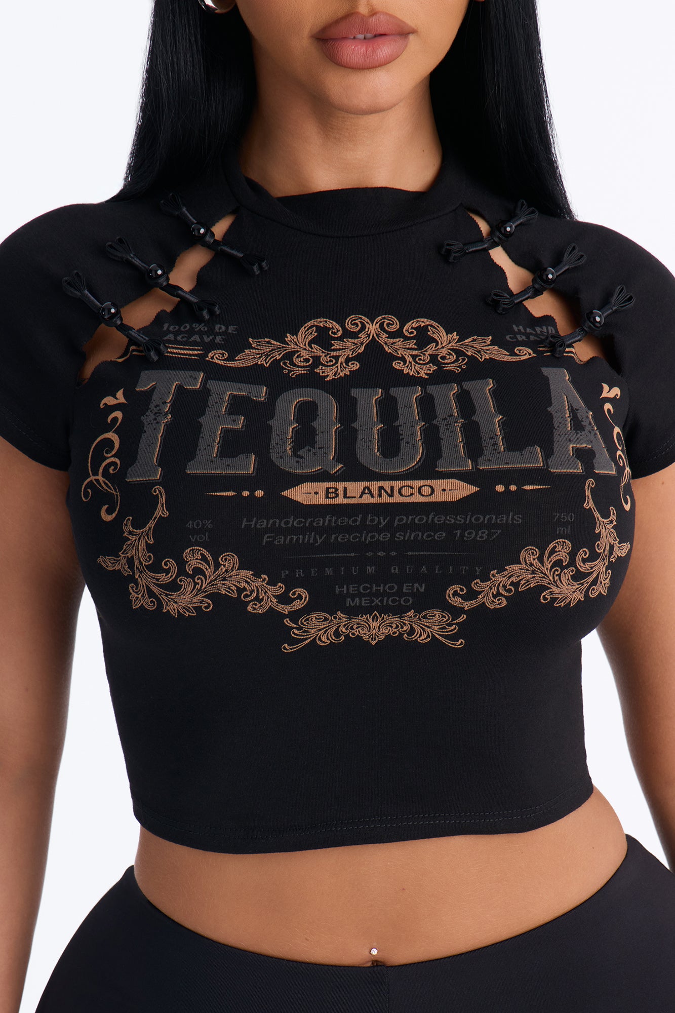 Lace Up And Lime Baby Tee - Black