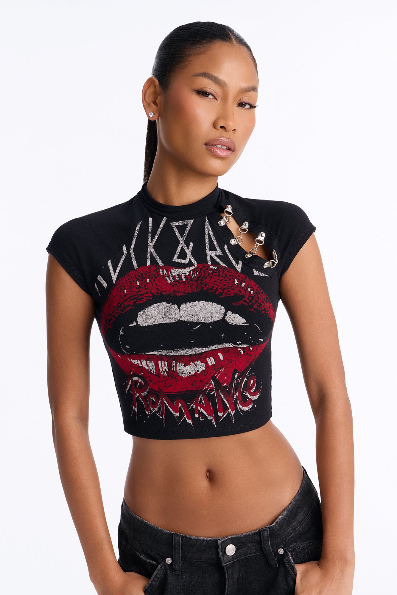 Rock N Roll Lips Baby Tee - Black