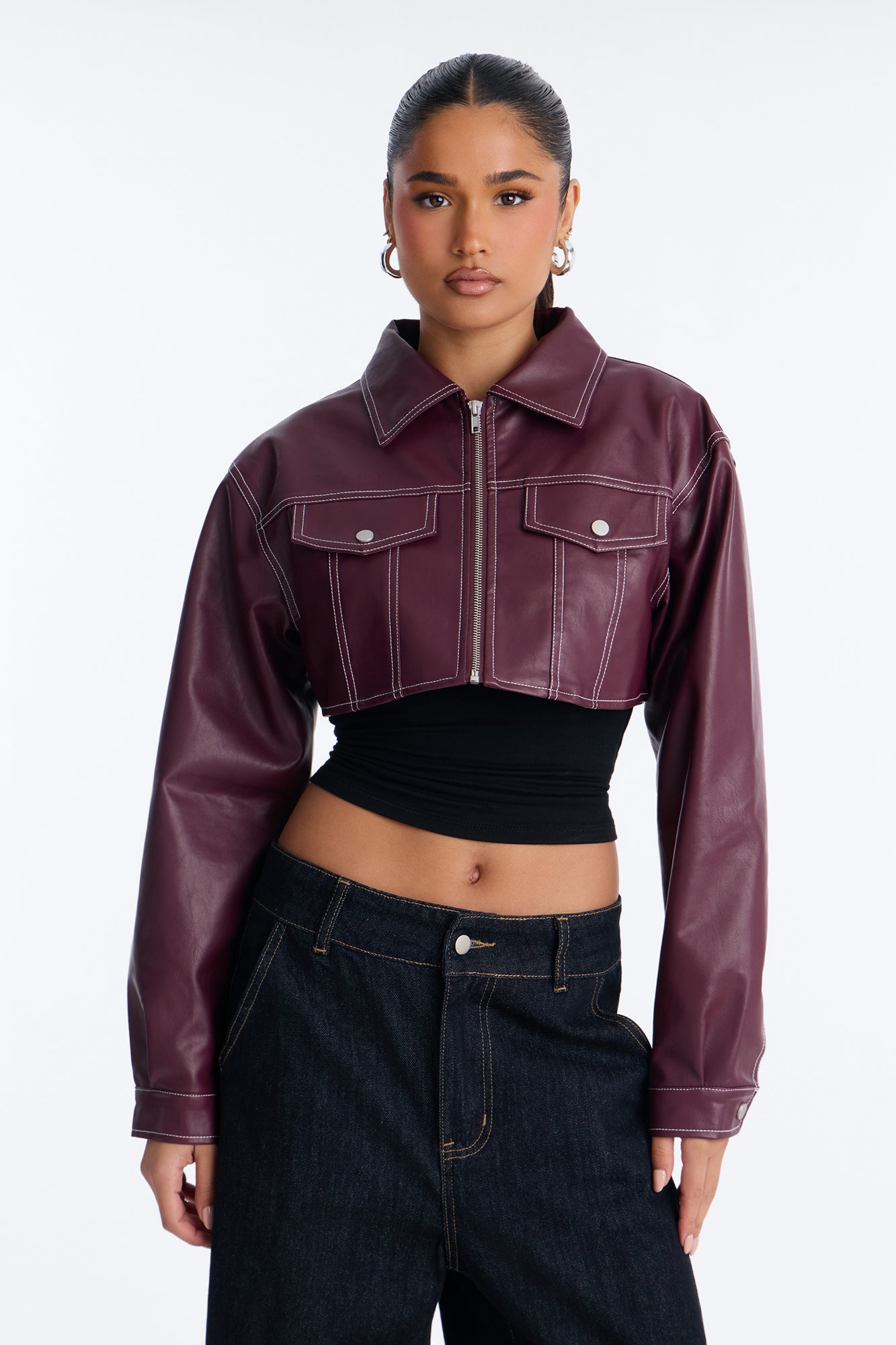 Elora Cropped Jacket - Burgundy