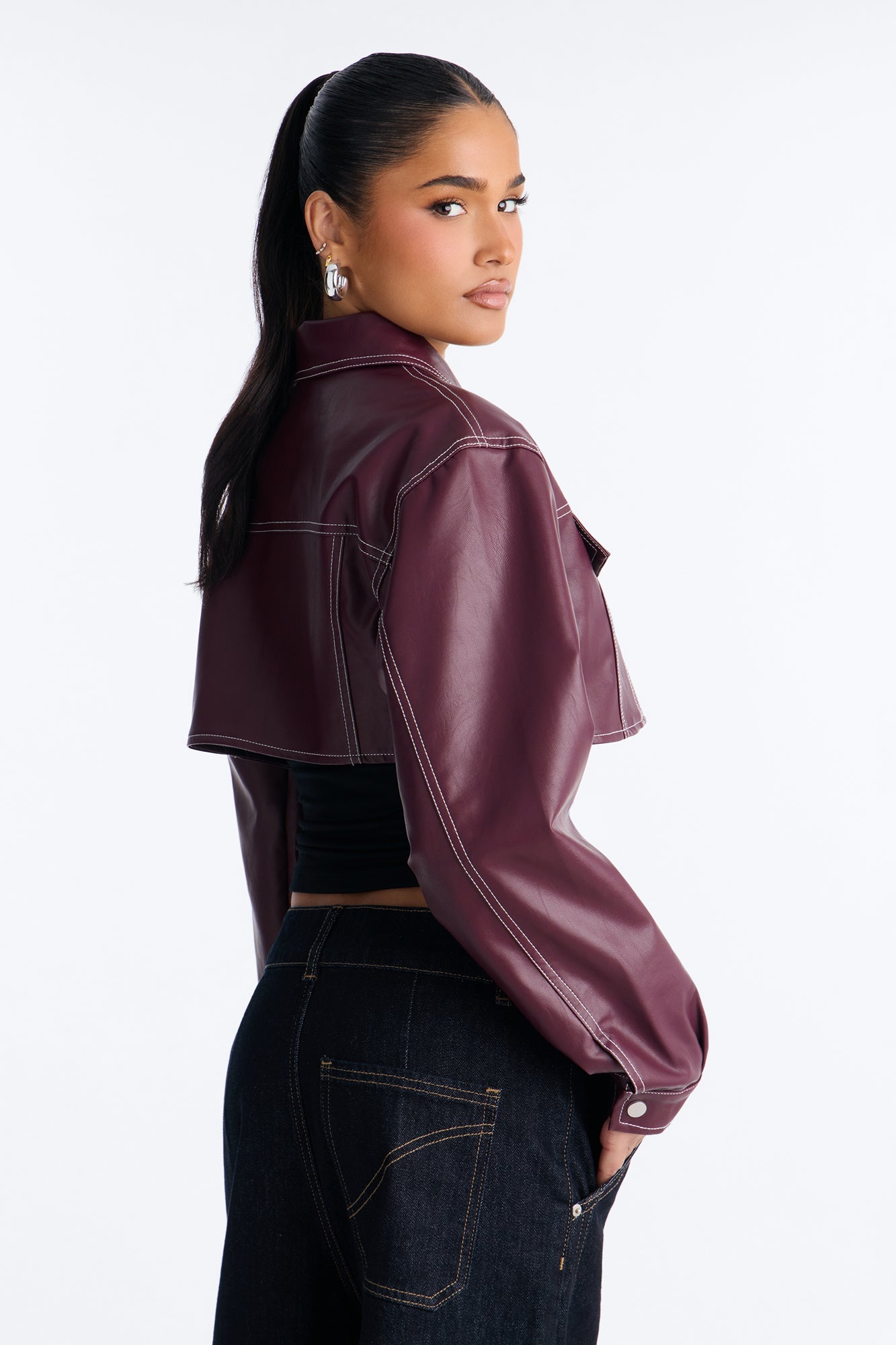 Elora Cropped Jacket - Burgundy