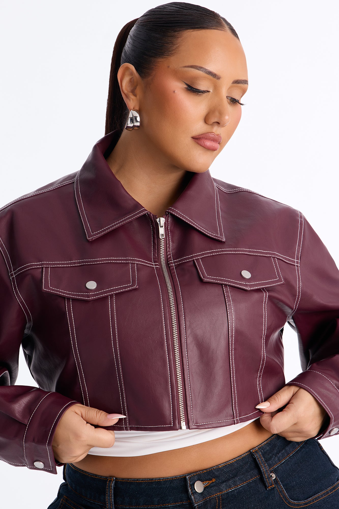 Elora Cropped Jacket - Burgundy