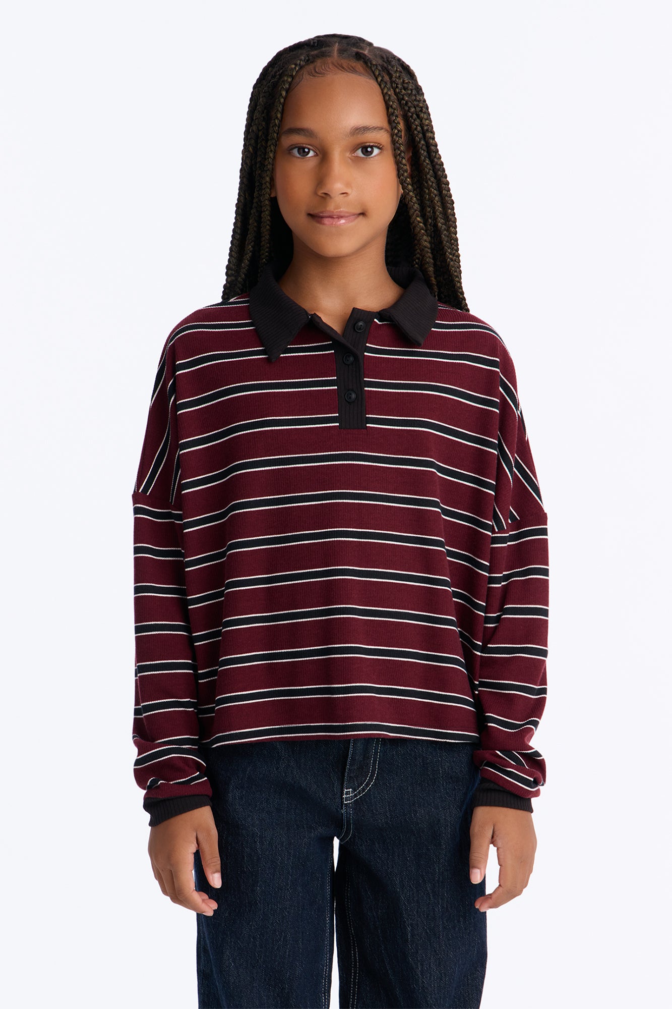 Mini Sloane Striped Polo Top - Burgundy