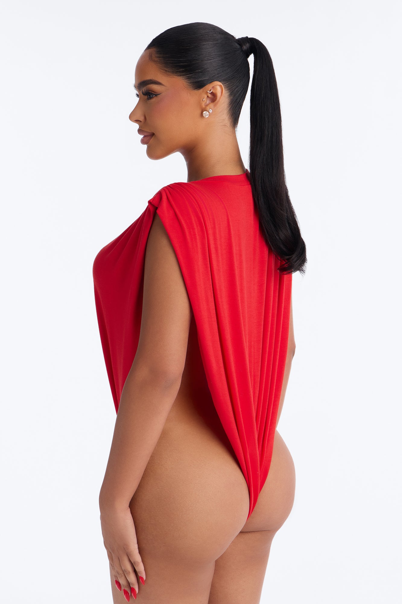 Open Concept Ruched Sleeveless Bodysuit - Red