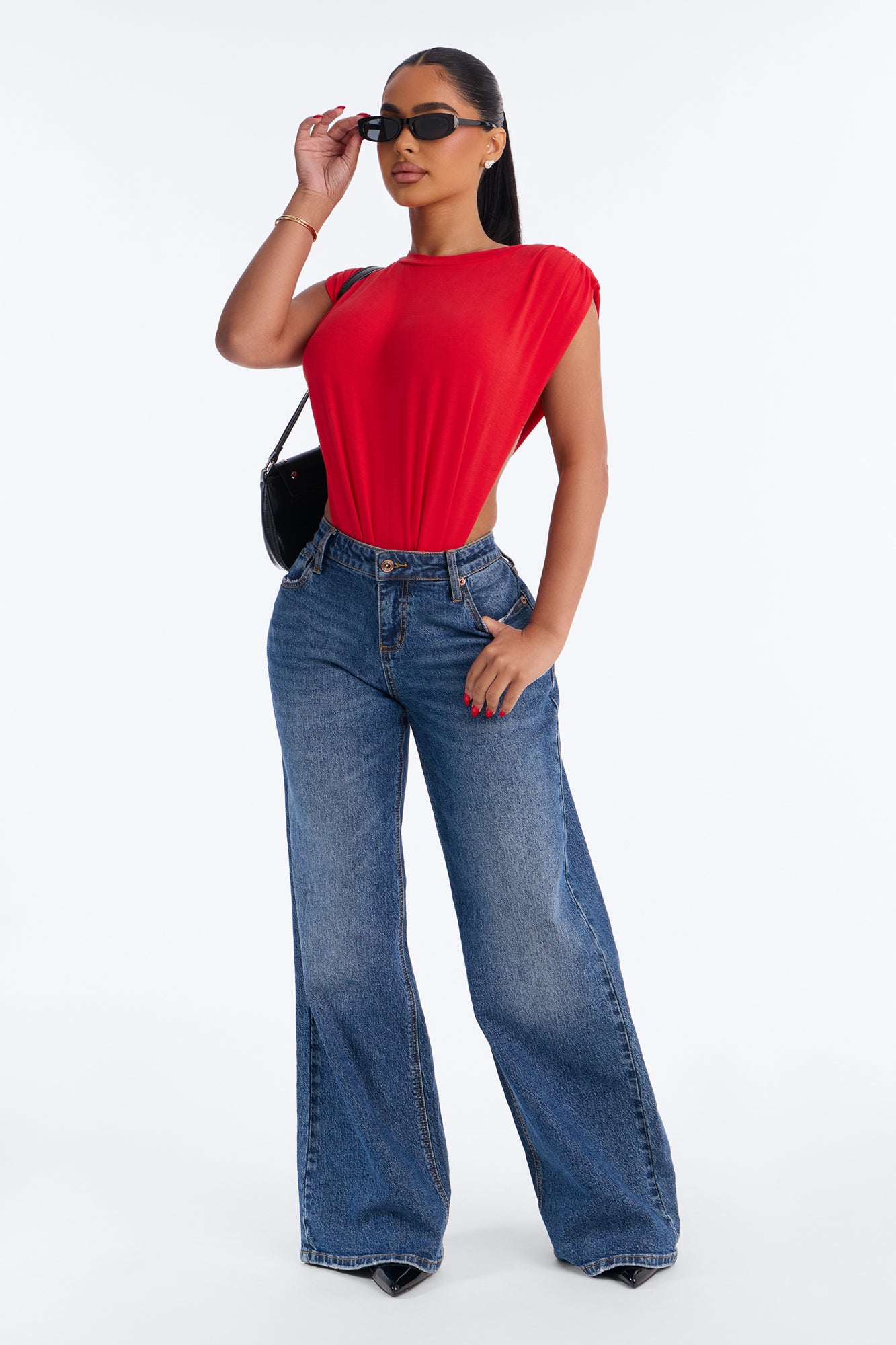 Open Concept Ruched Sleeveless Bodysuit - Red