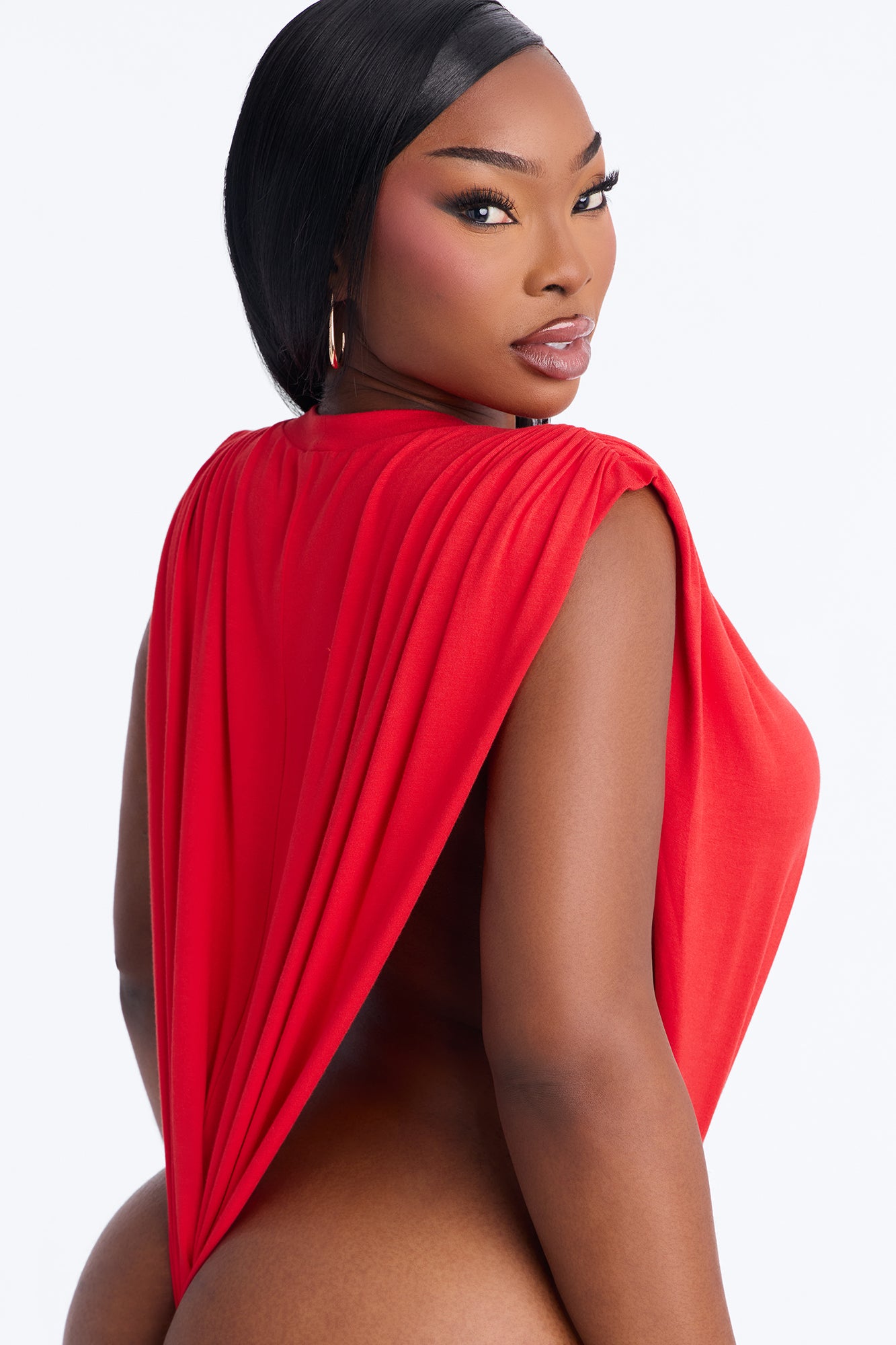 Open Concept Ruched Sleeveless Bodysuit - Red