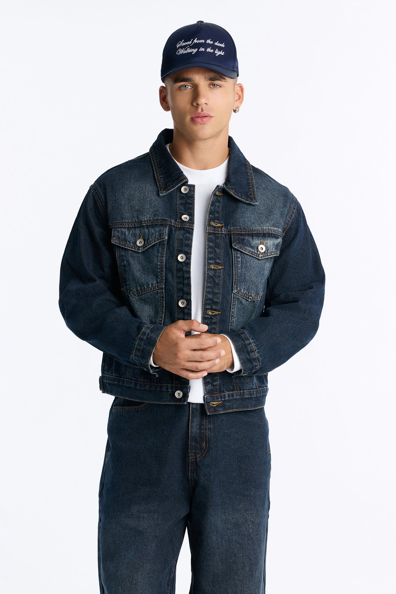 Shadow Flag Denim Trucker Jacket - Dark Wash
