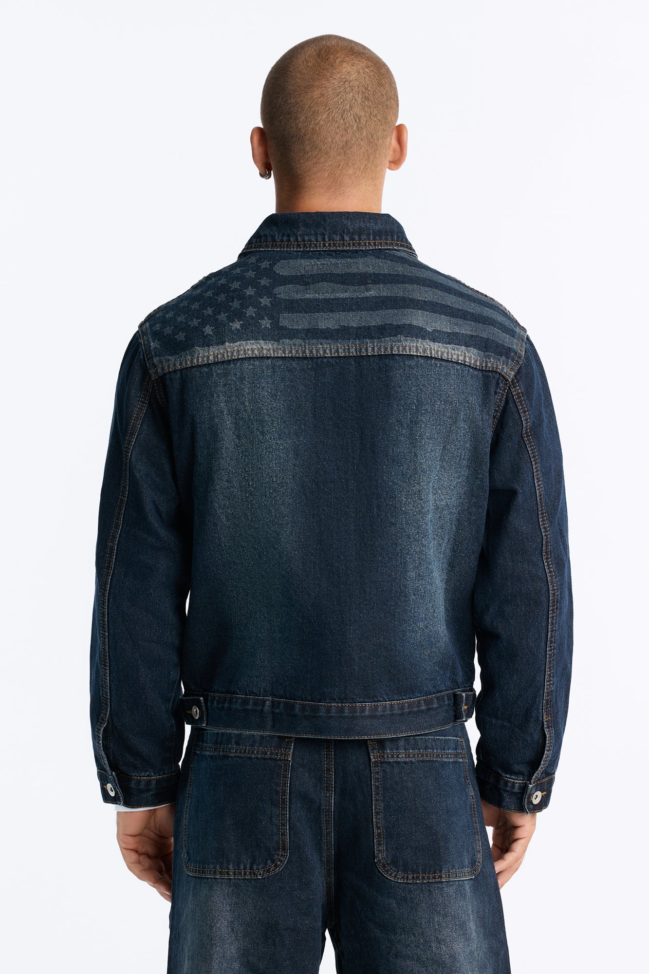 Shadow Flag Denim Trucker Jacket - Dark Wash