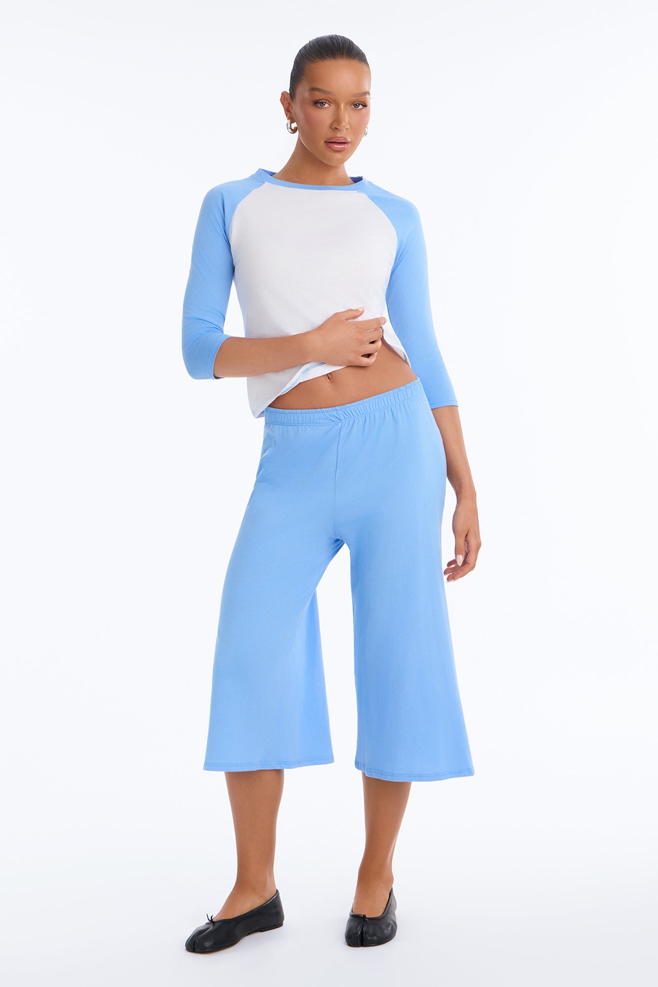 Sunday Stroll 3/4 sleeve Raglan Gaucho Set - Blue/combo