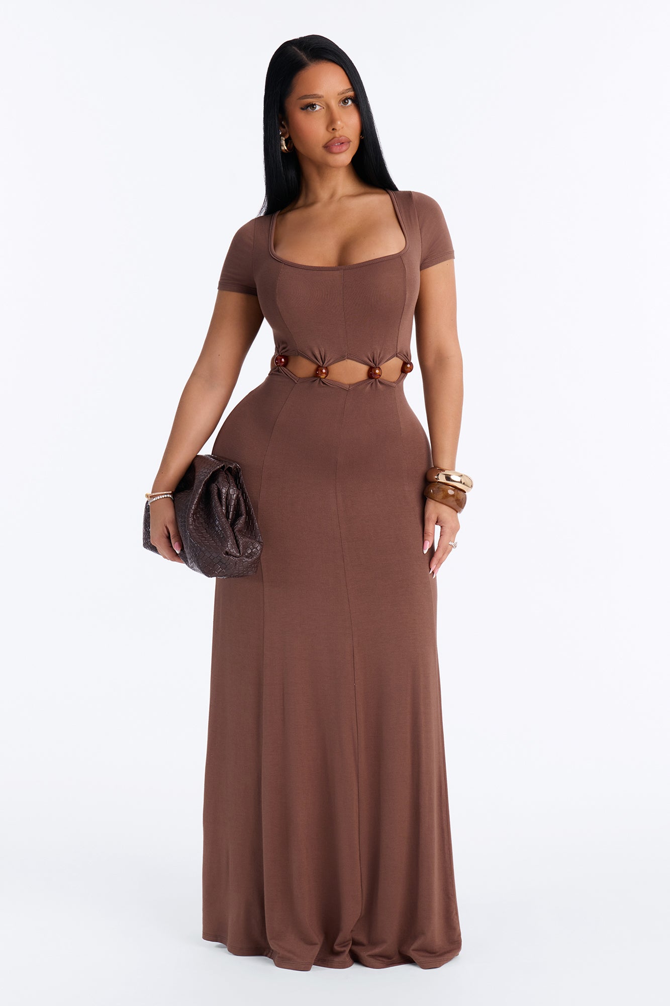 Sunset Baby Short Sleeve Maxi Dress - Brown