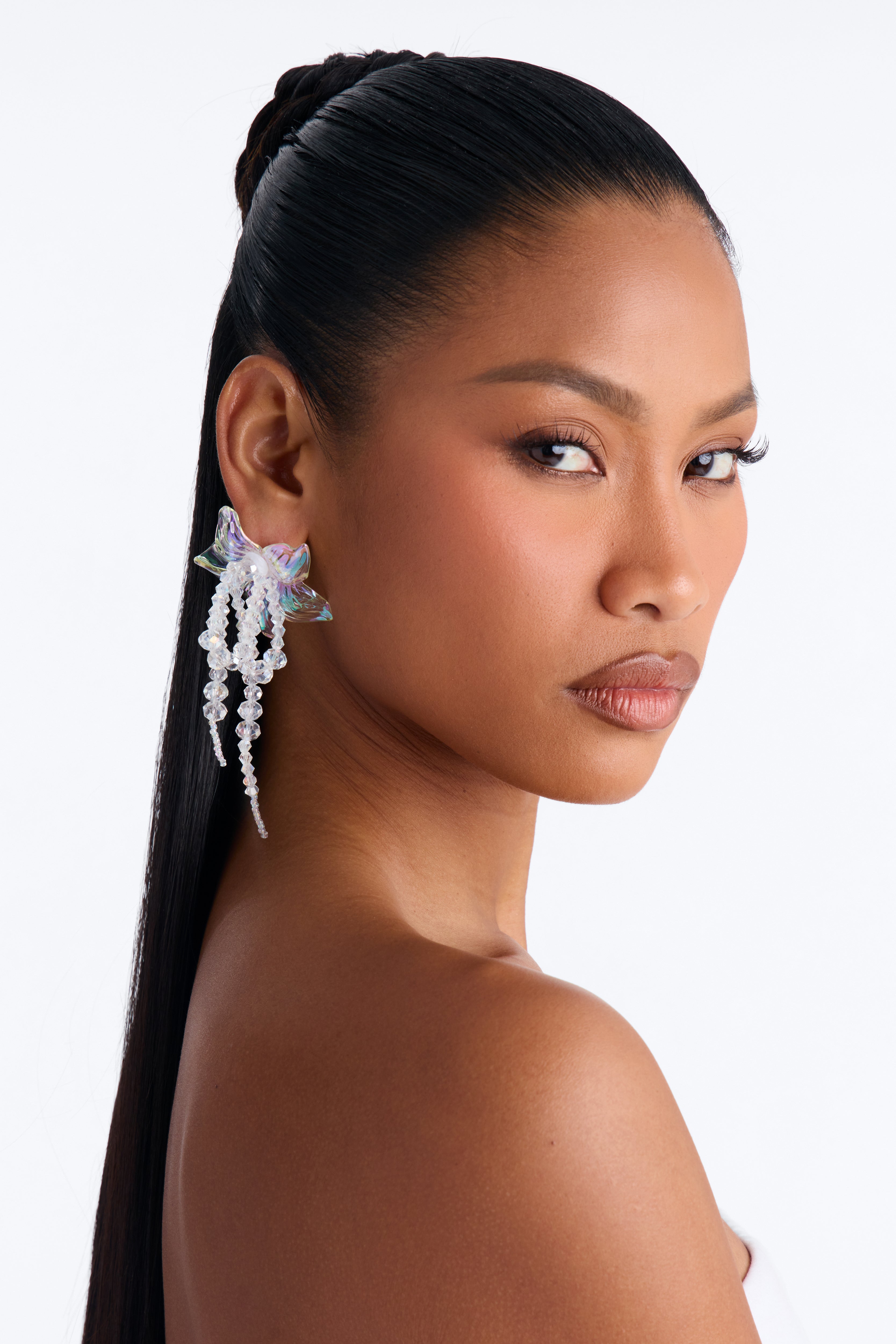 Seeing Clearly Floral Drop Earrings - Clear