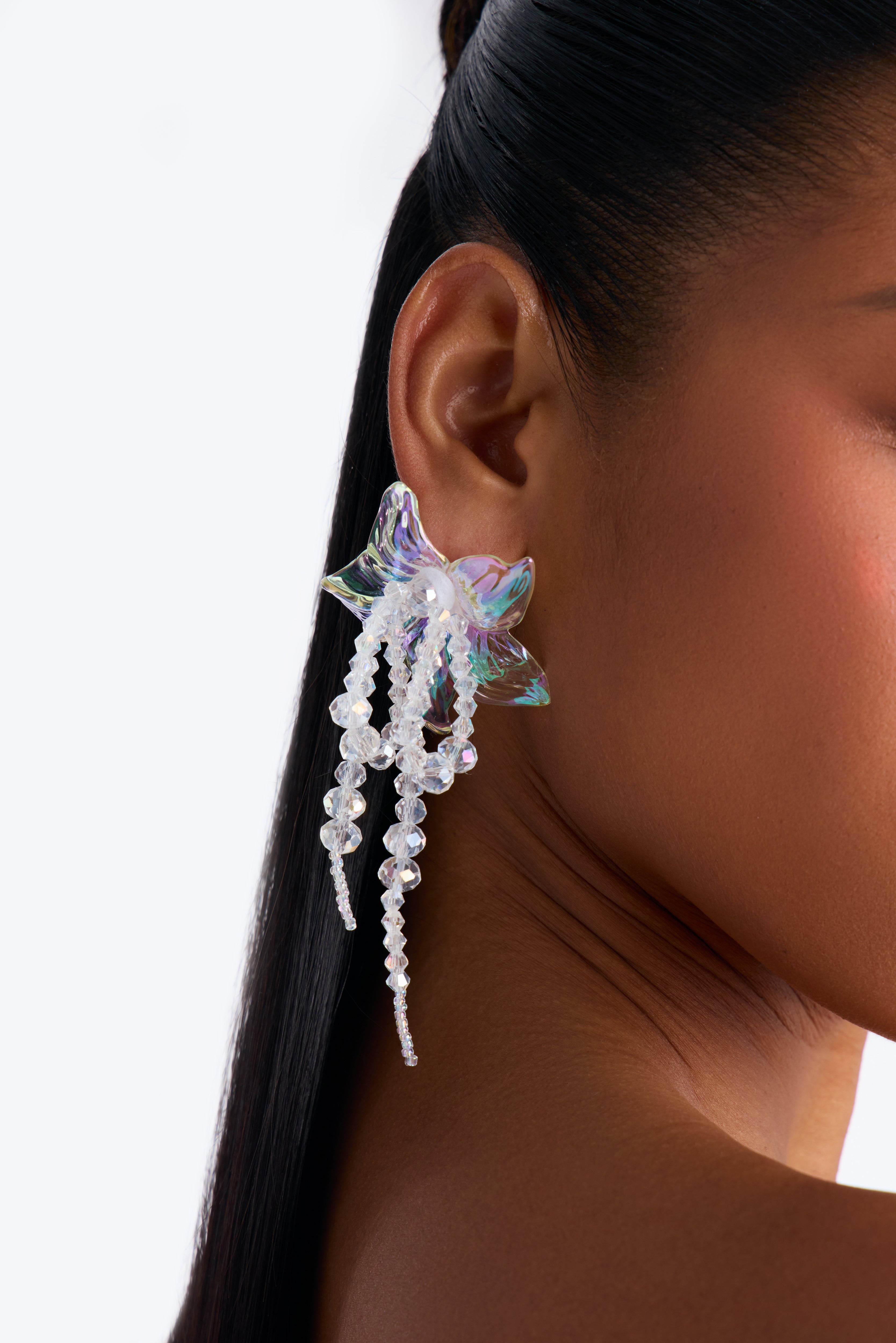 Seeing Clearly Floral Drop Earrings - Clear