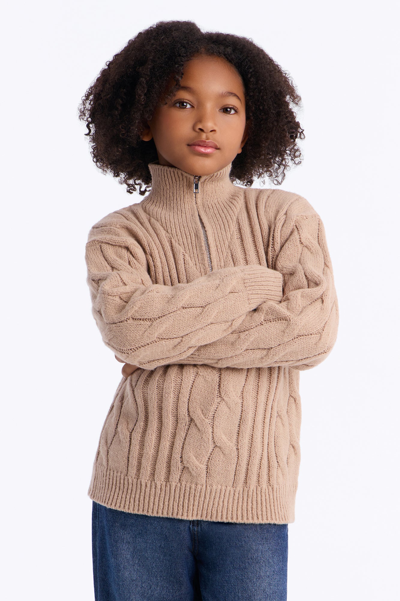 Mini For The Record Quarter Zip Sweater - Taupe