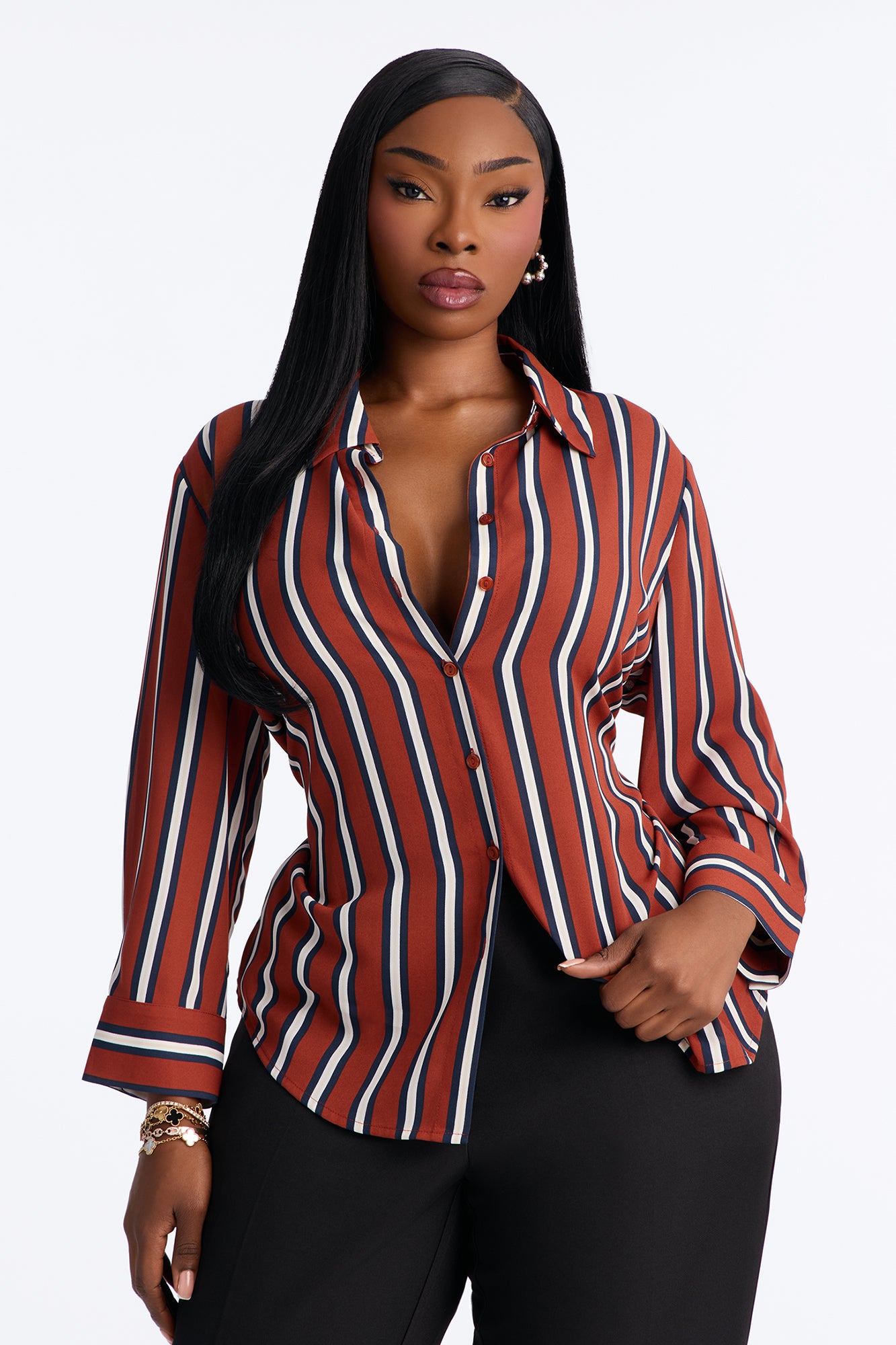 Stripes On Stripes Button Down Shirt - Terracotta