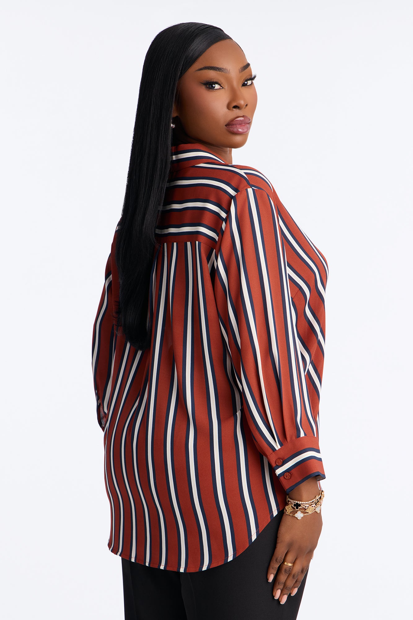 Stripes On Stripes Button Down Shirt - Terracotta