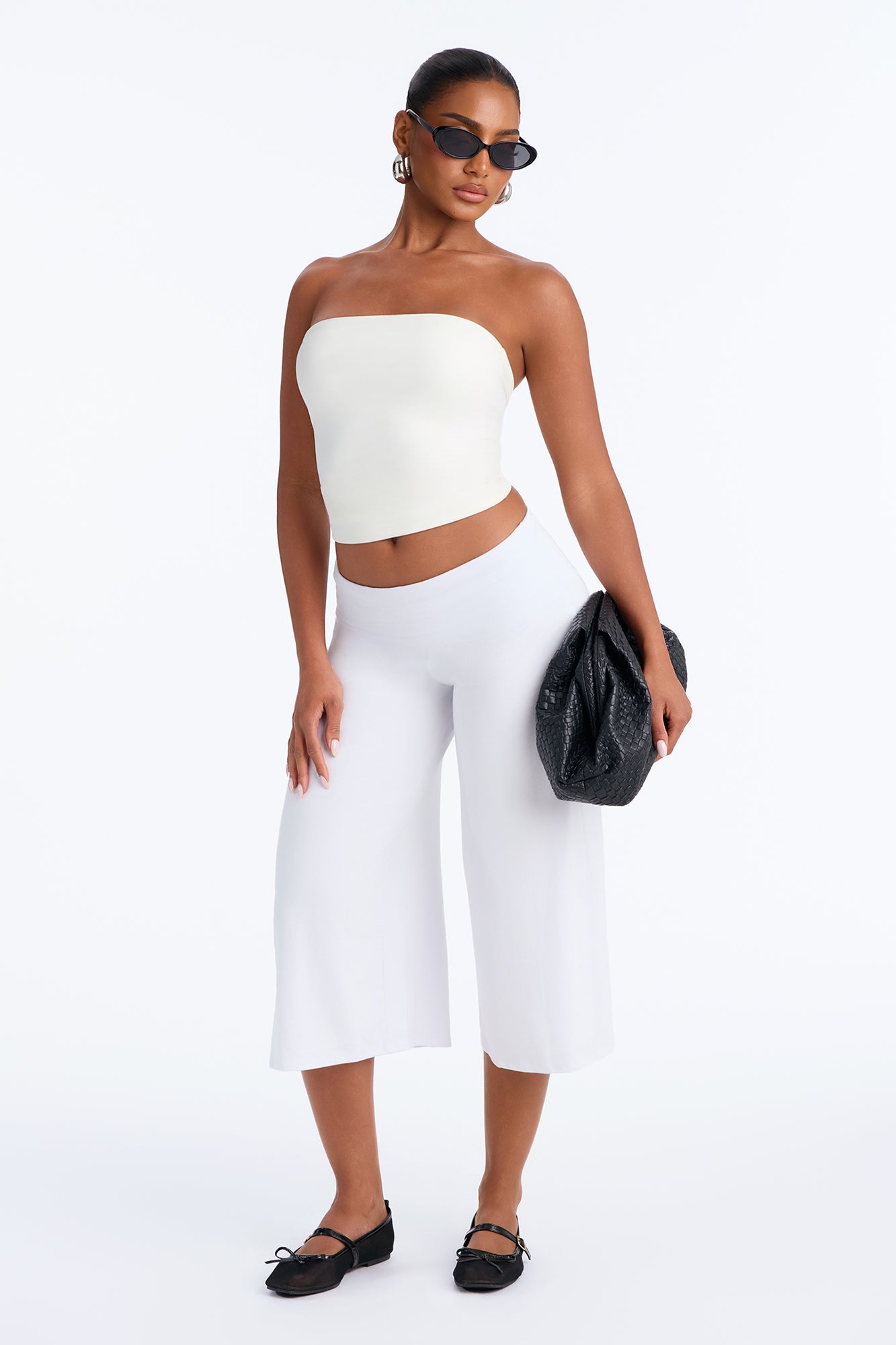 Kiki Studio Low Rise Foldover Gaucho Pant - White
