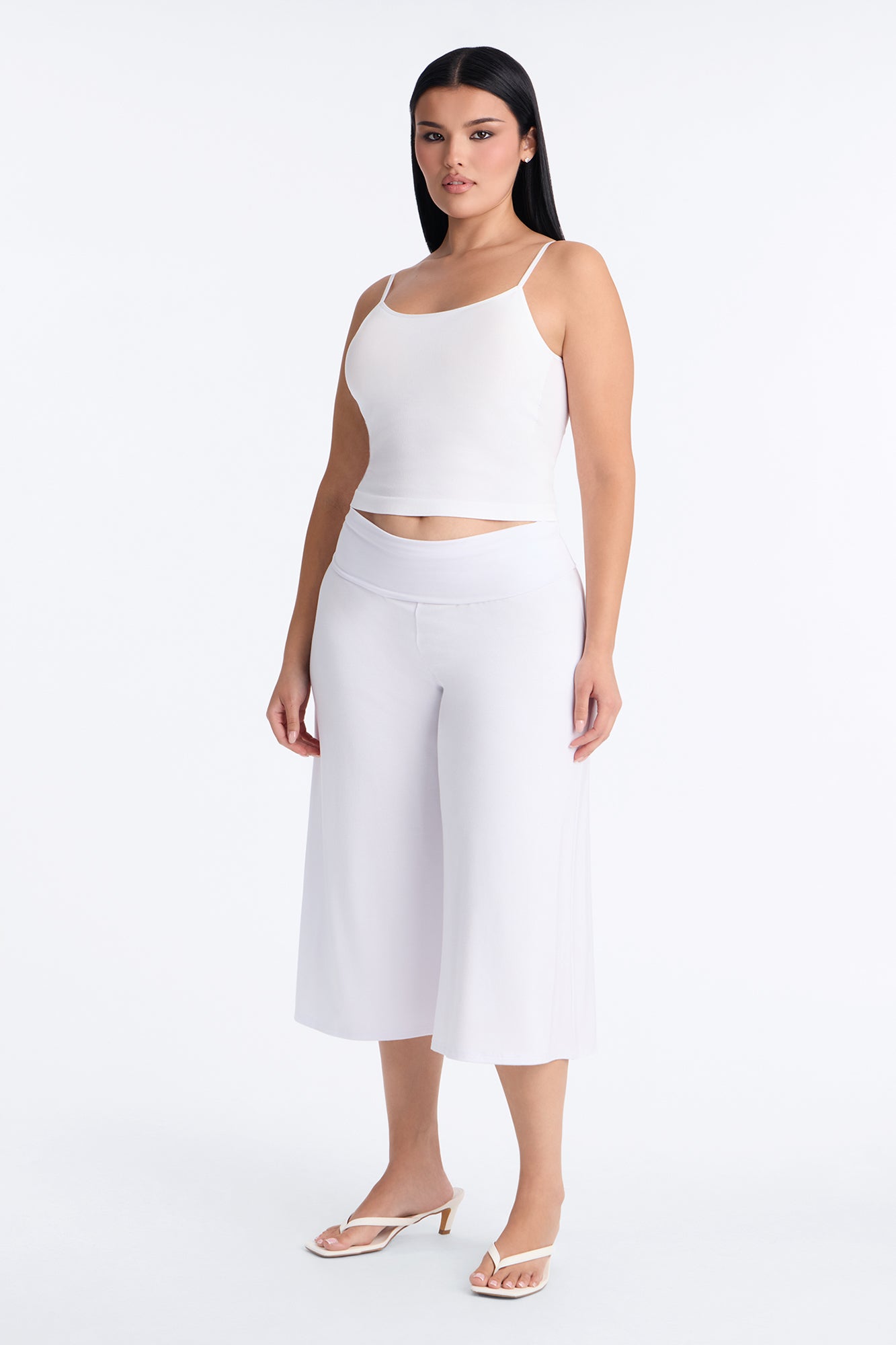 Kiki Studio Low Rise Foldover Gaucho Pant - White