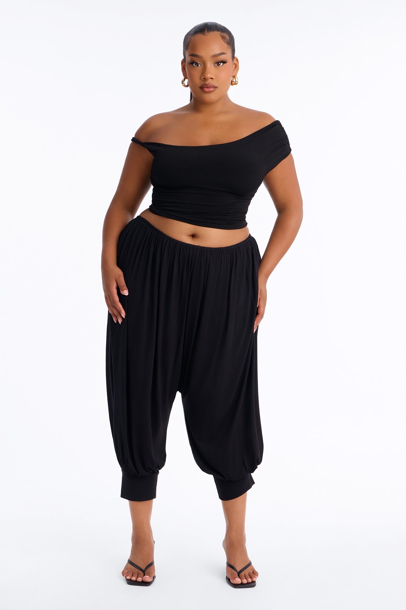 Luciana Low Rise Cuffed Harem Pant - Black