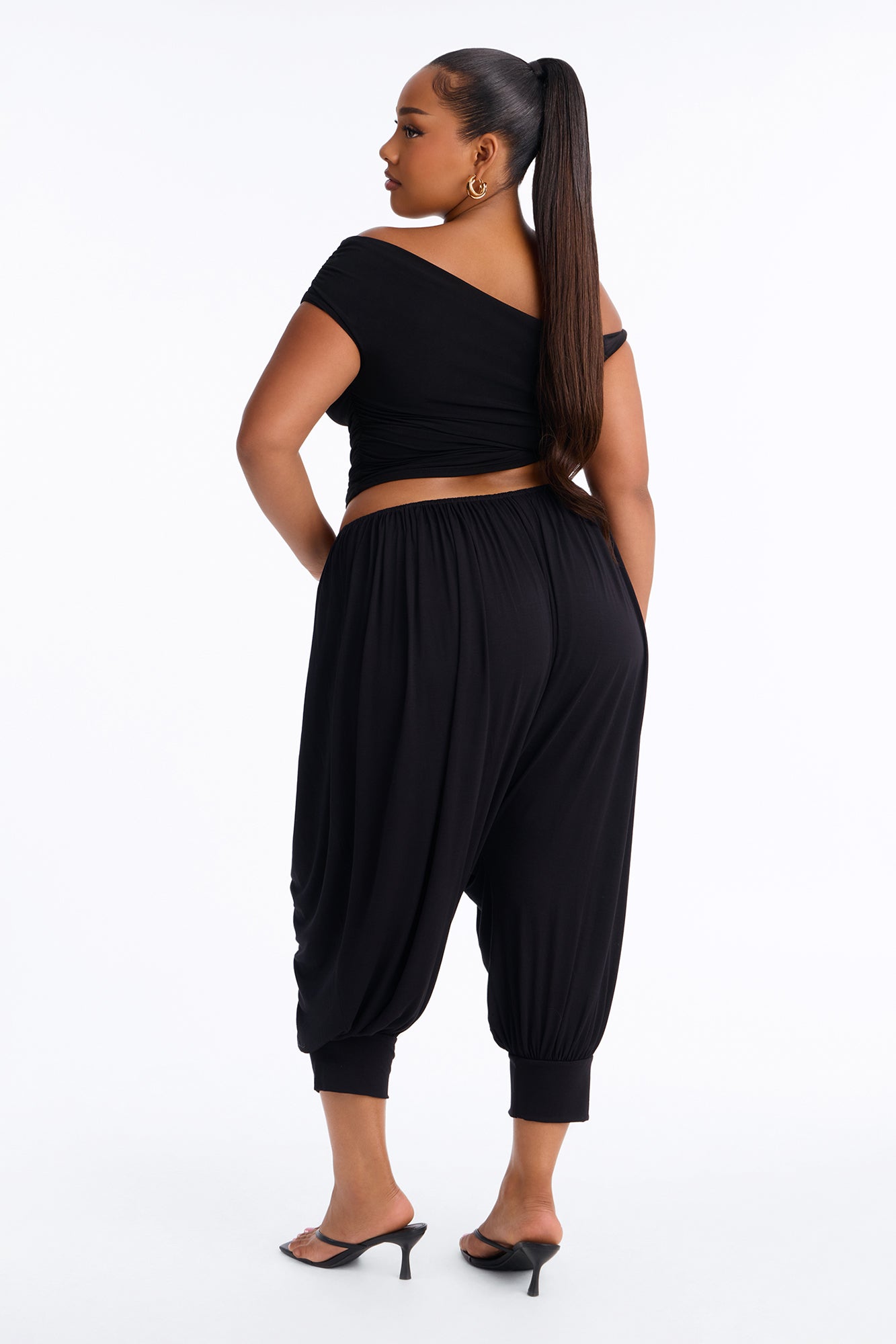Luciana Low Rise Cuffed Harem Pant - Black