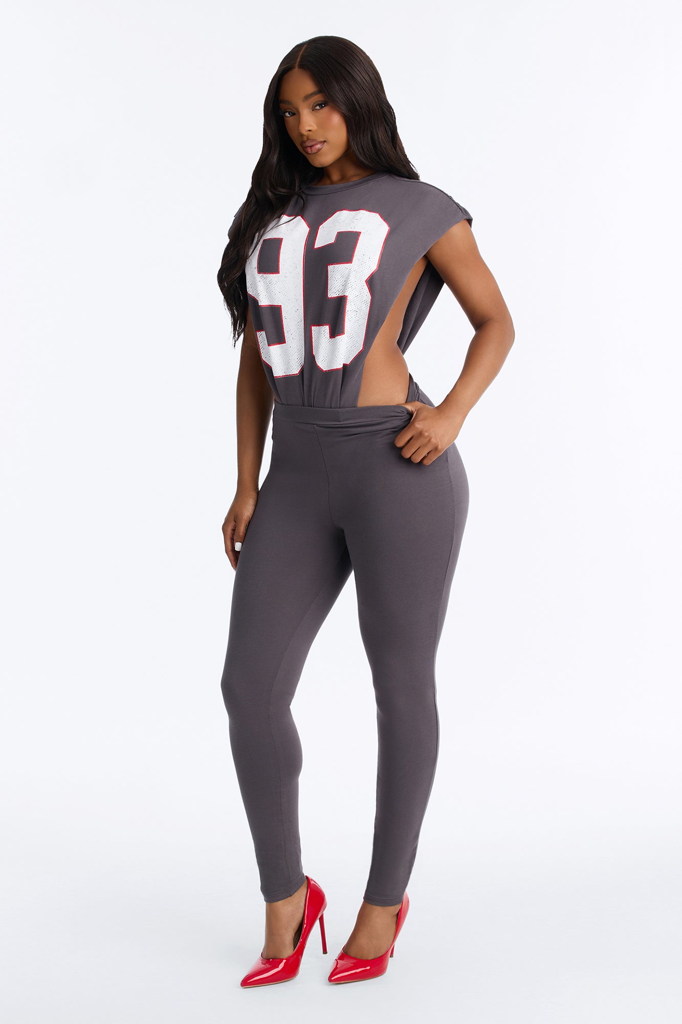 Pretty Player Bodysuit Legging Set - Charcoal