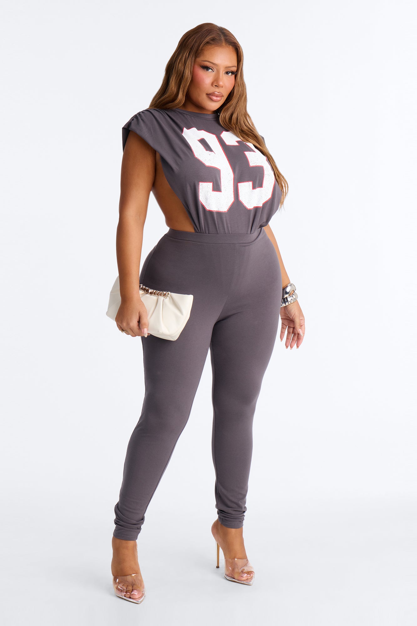 Pretty Player Bodysuit Legging Set - Charcoal
