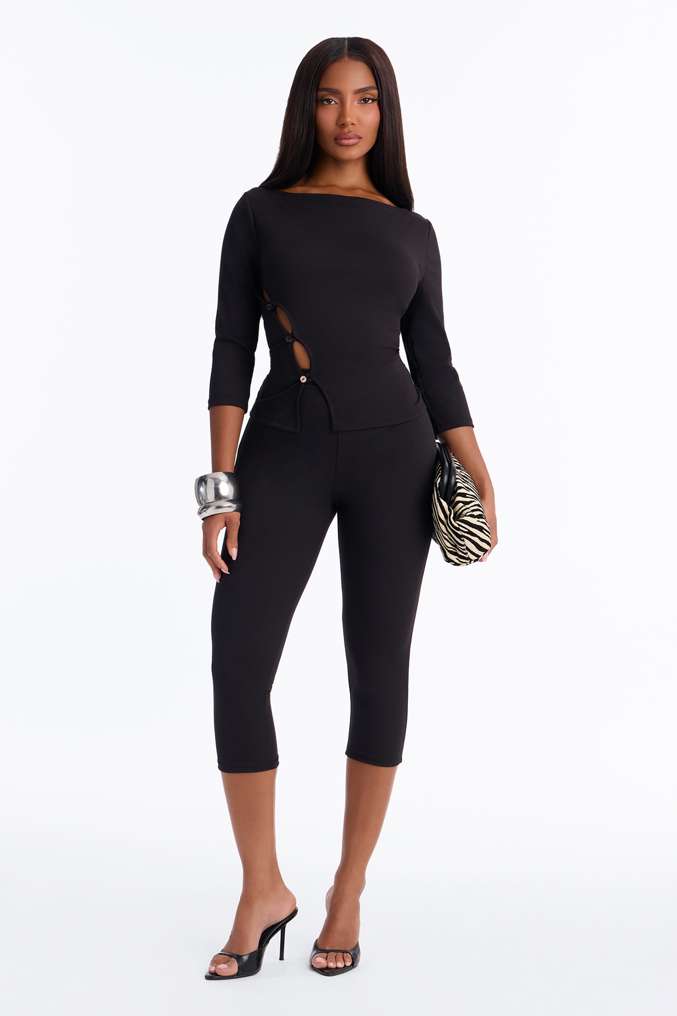 Maria Boat Neck Capri Set - Black