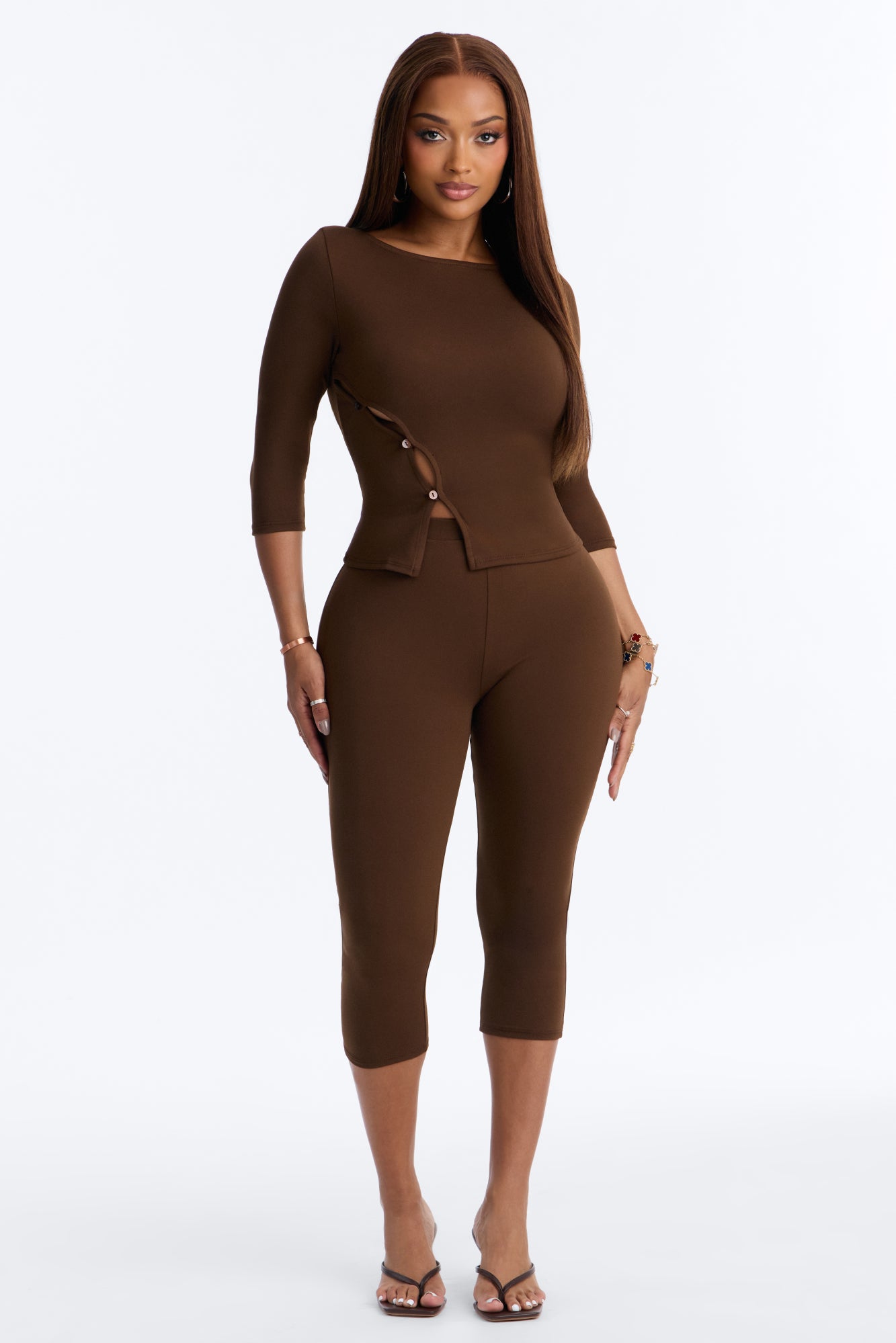 Maria Boat Neck Capri Set - Chocolate