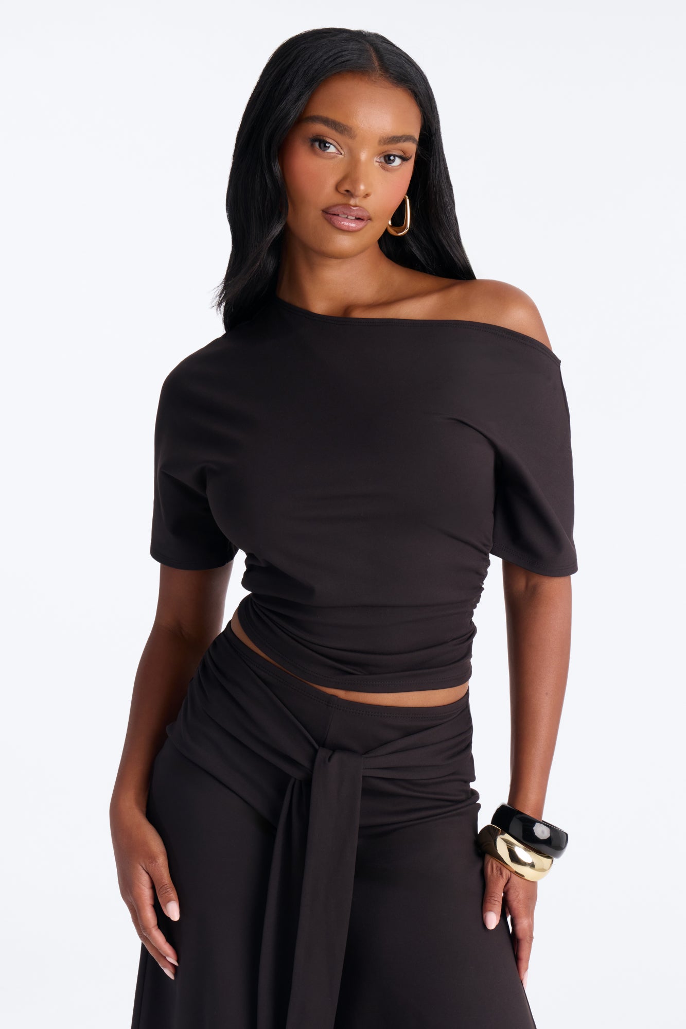 Amelie Tie Front Gaucho Pant Set - Black