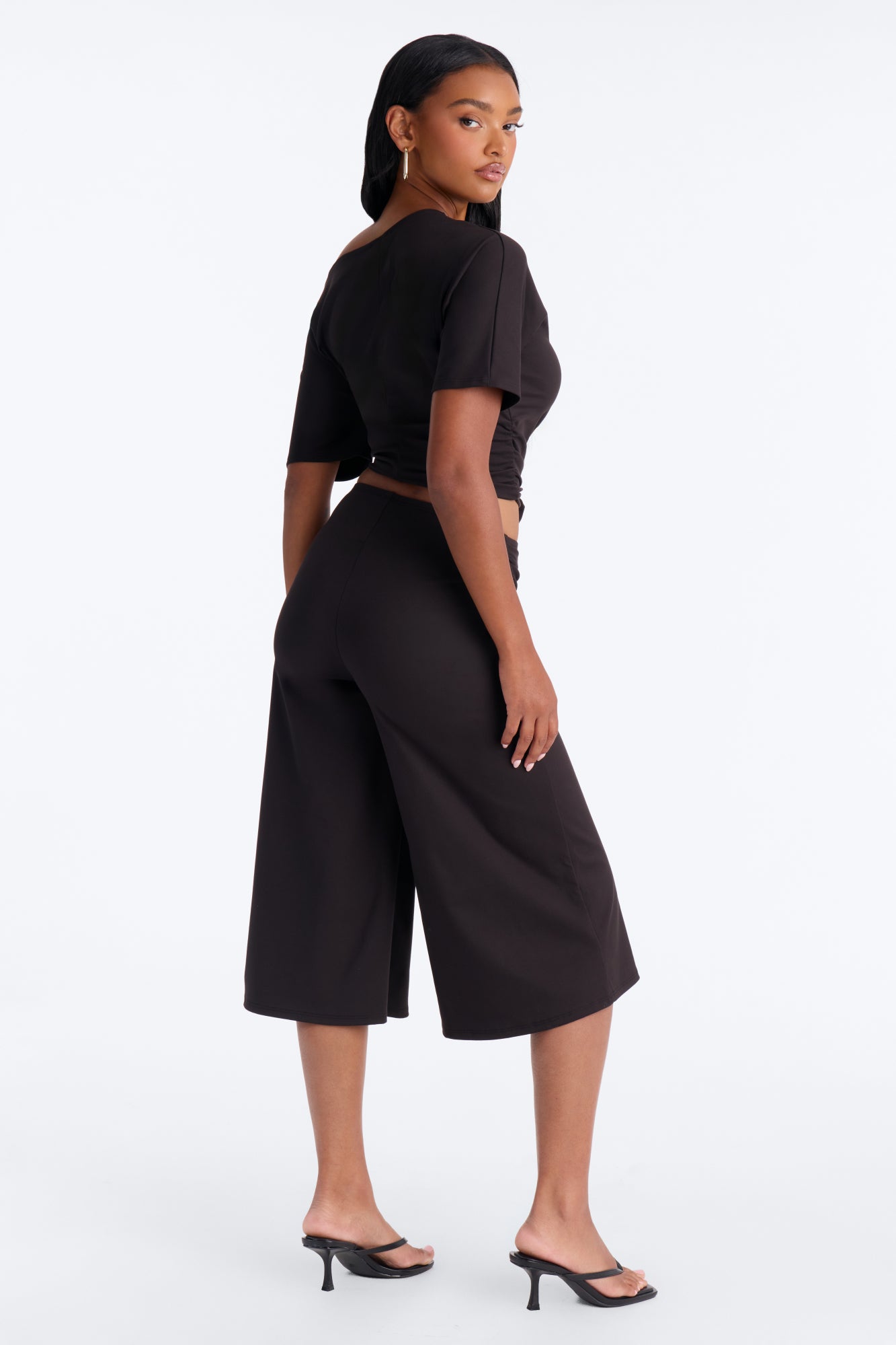Amelie Tie Front Gaucho Pant Set - Black
