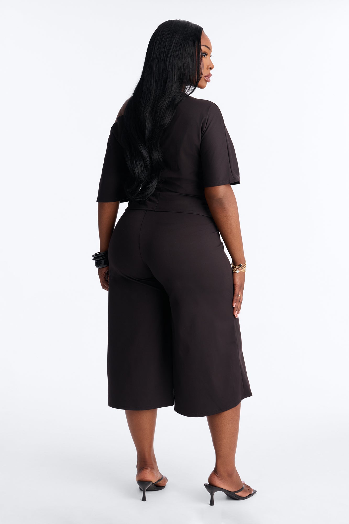 Amelie Tie Front Gaucho Pant Set - Black