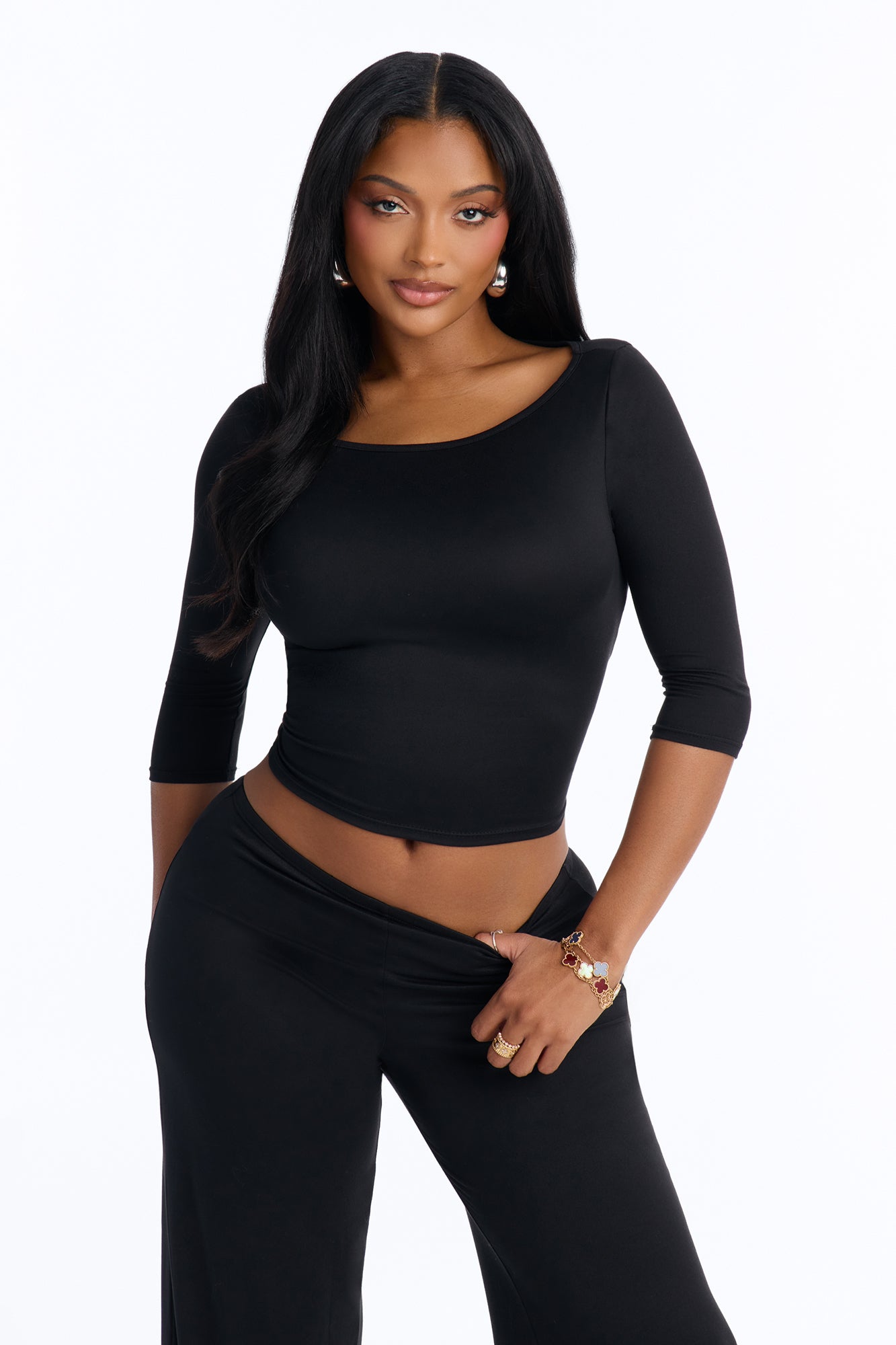 Leanne 3/4 Sleeve Pant Set - Black
