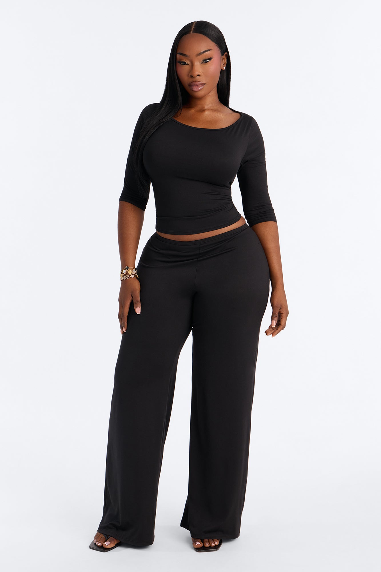 Leanne 3/4 Sleeve Pant Set - Black