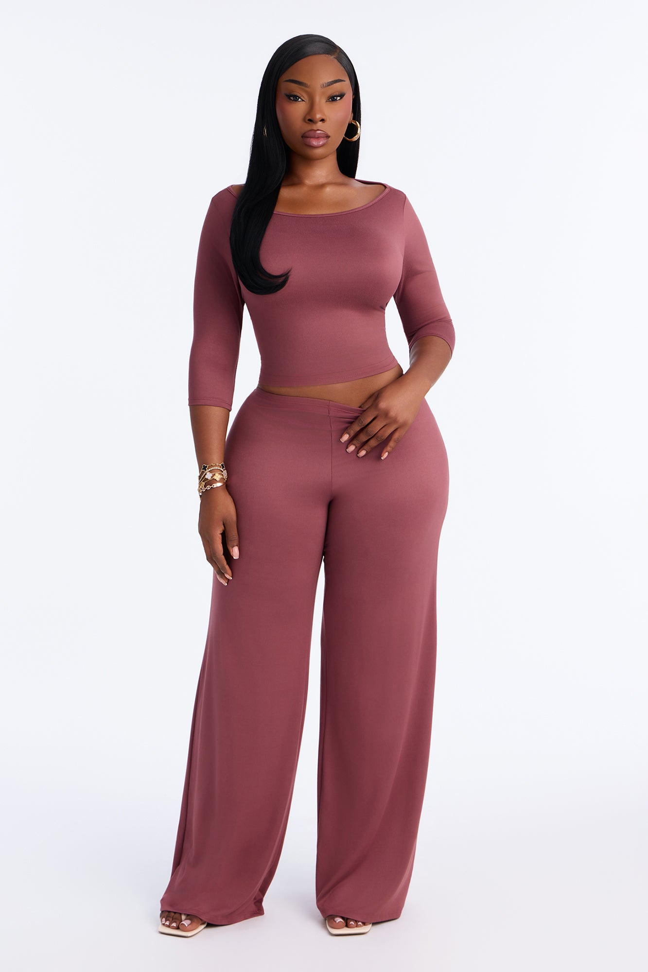 Leanne 3/4 Sleeve Pant Set - Marsala