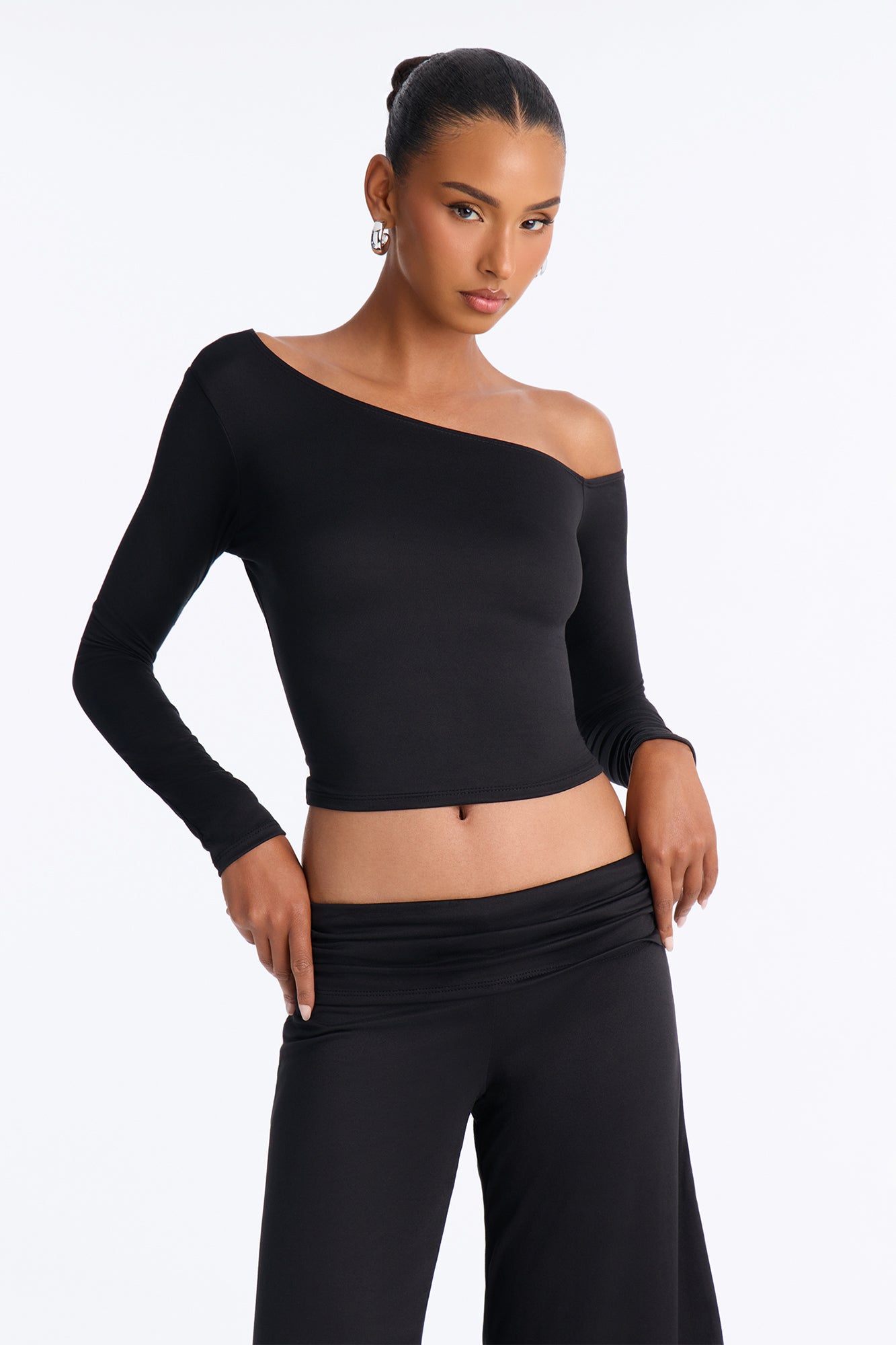 Savannah Foldover Waist Gaucho Set - Black
