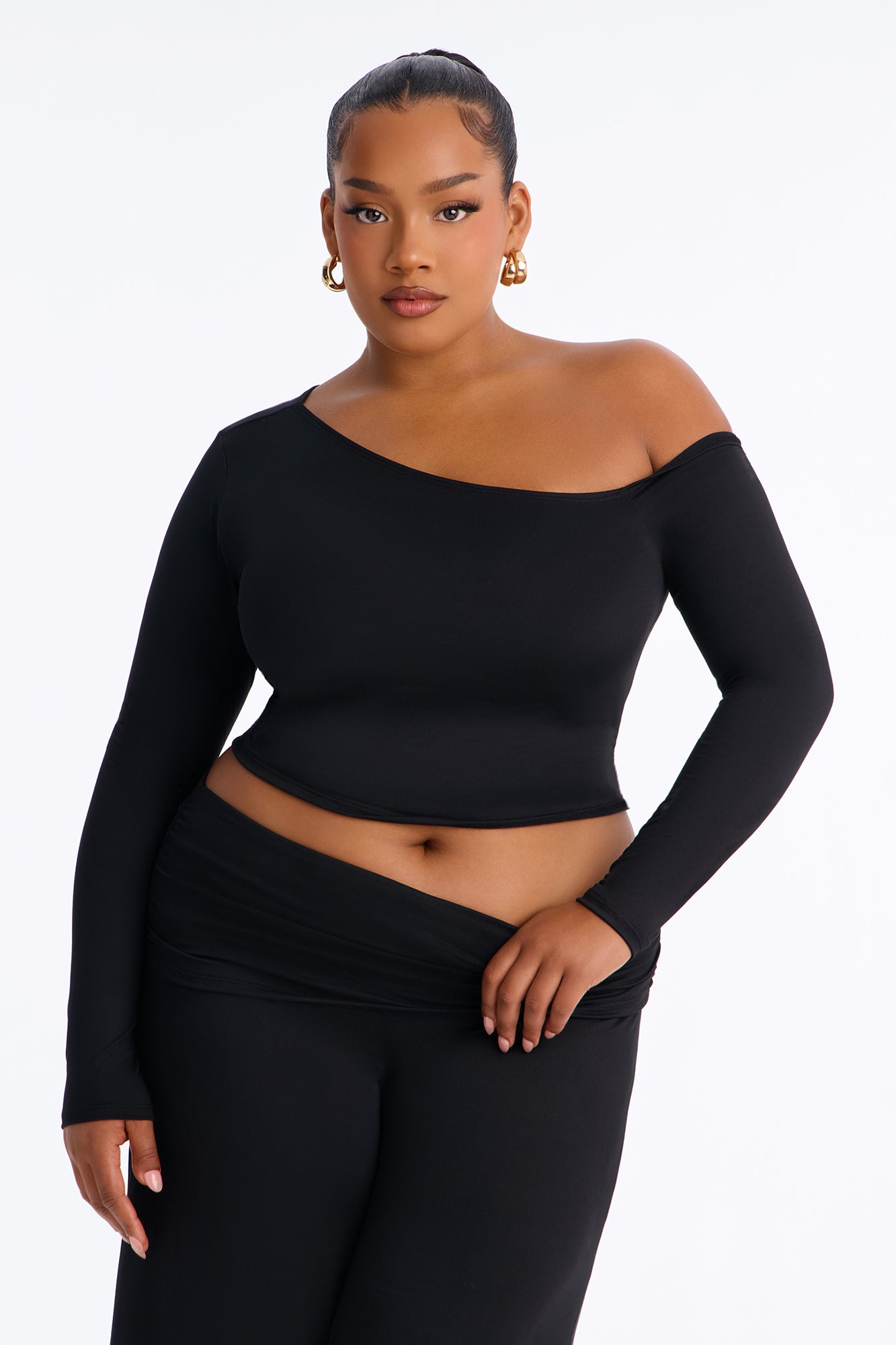 Savannah Foldover Waist Gaucho Set - Black