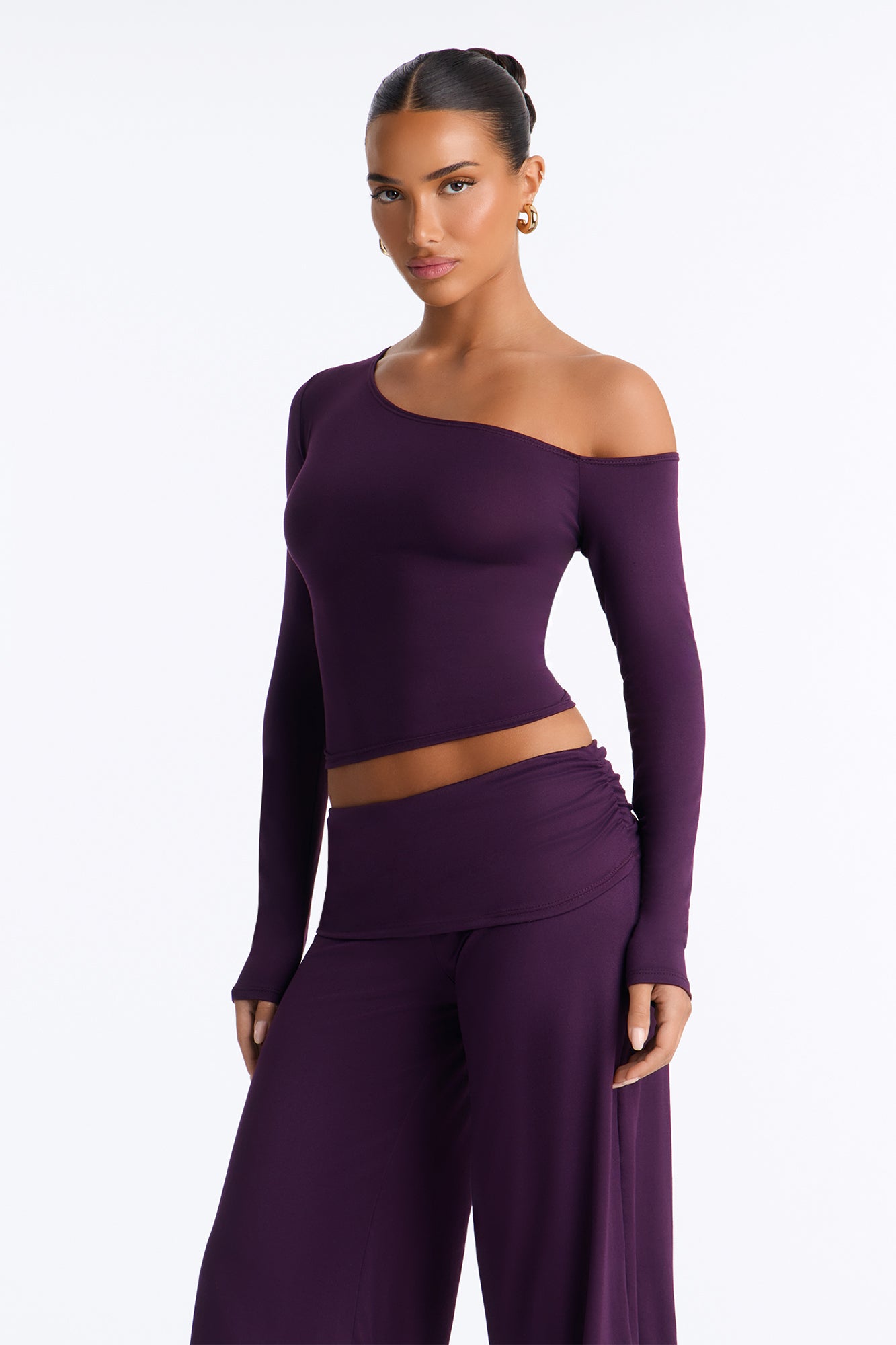 Savannah Foldover Waist Gaucho Set - Plum