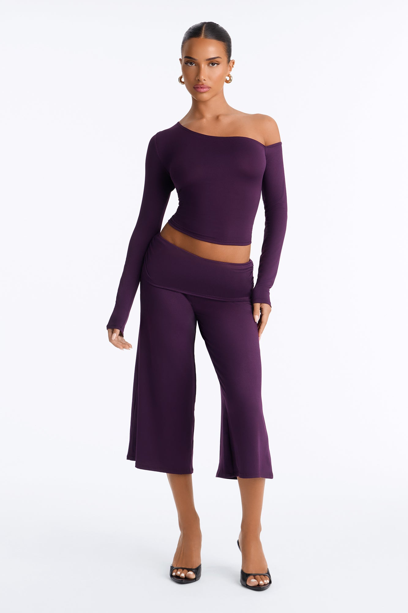 Savannah Foldover Waist Gaucho Set - Plum