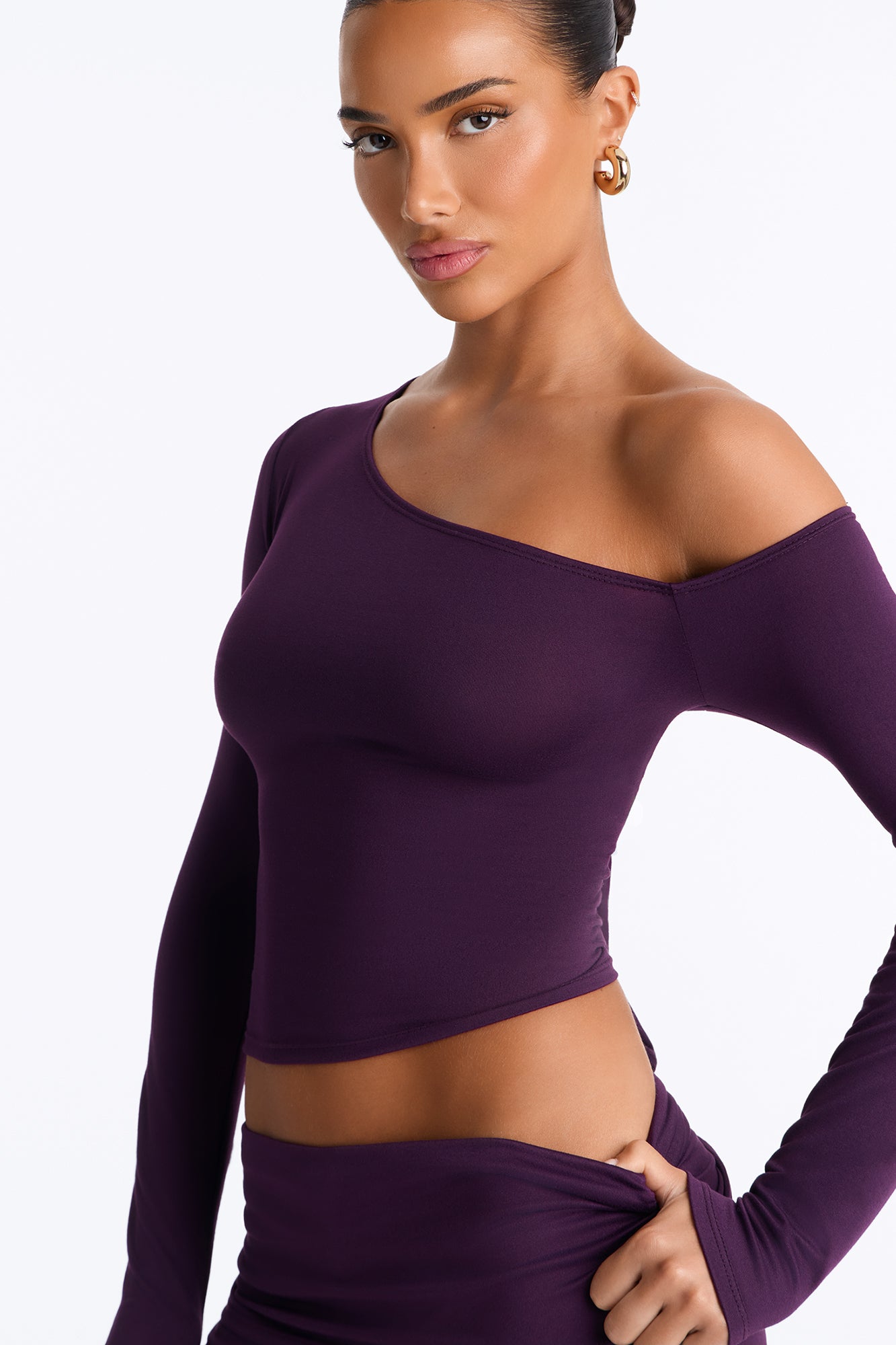 Savannah Foldover Waist Gaucho Set - Plum