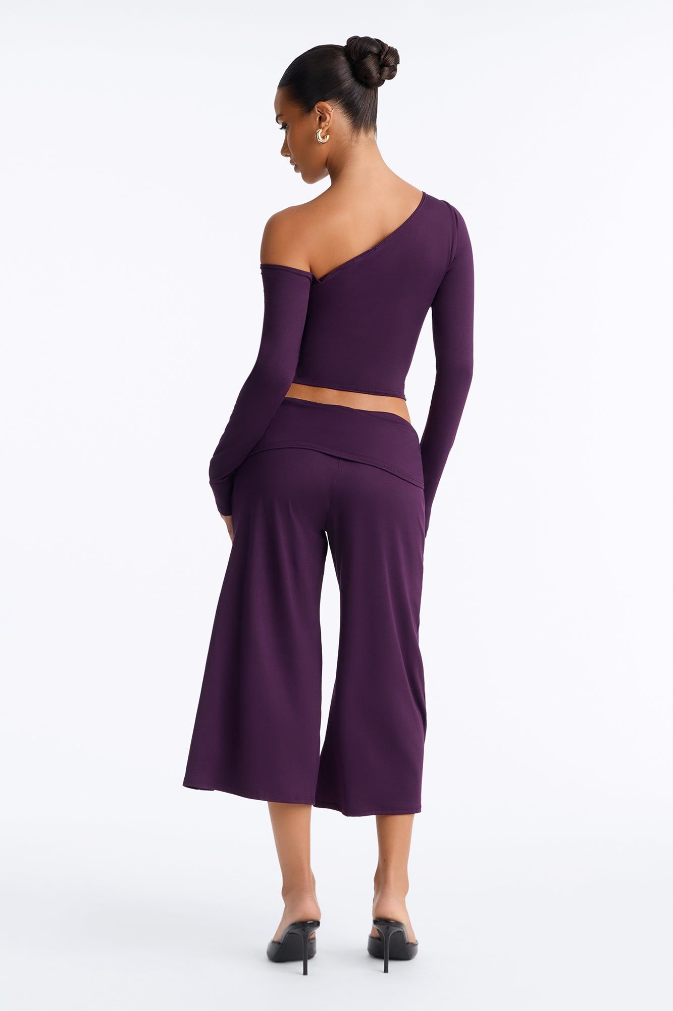 Savannah Foldover Waist Gaucho Set - Plum