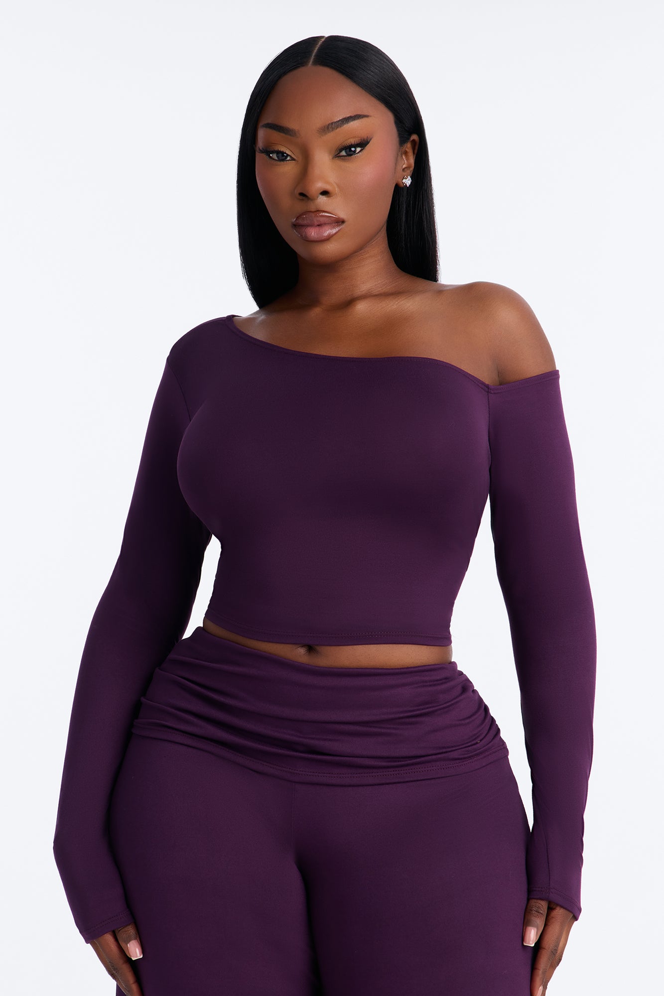Savannah Foldover Waist Gaucho Set - Plum