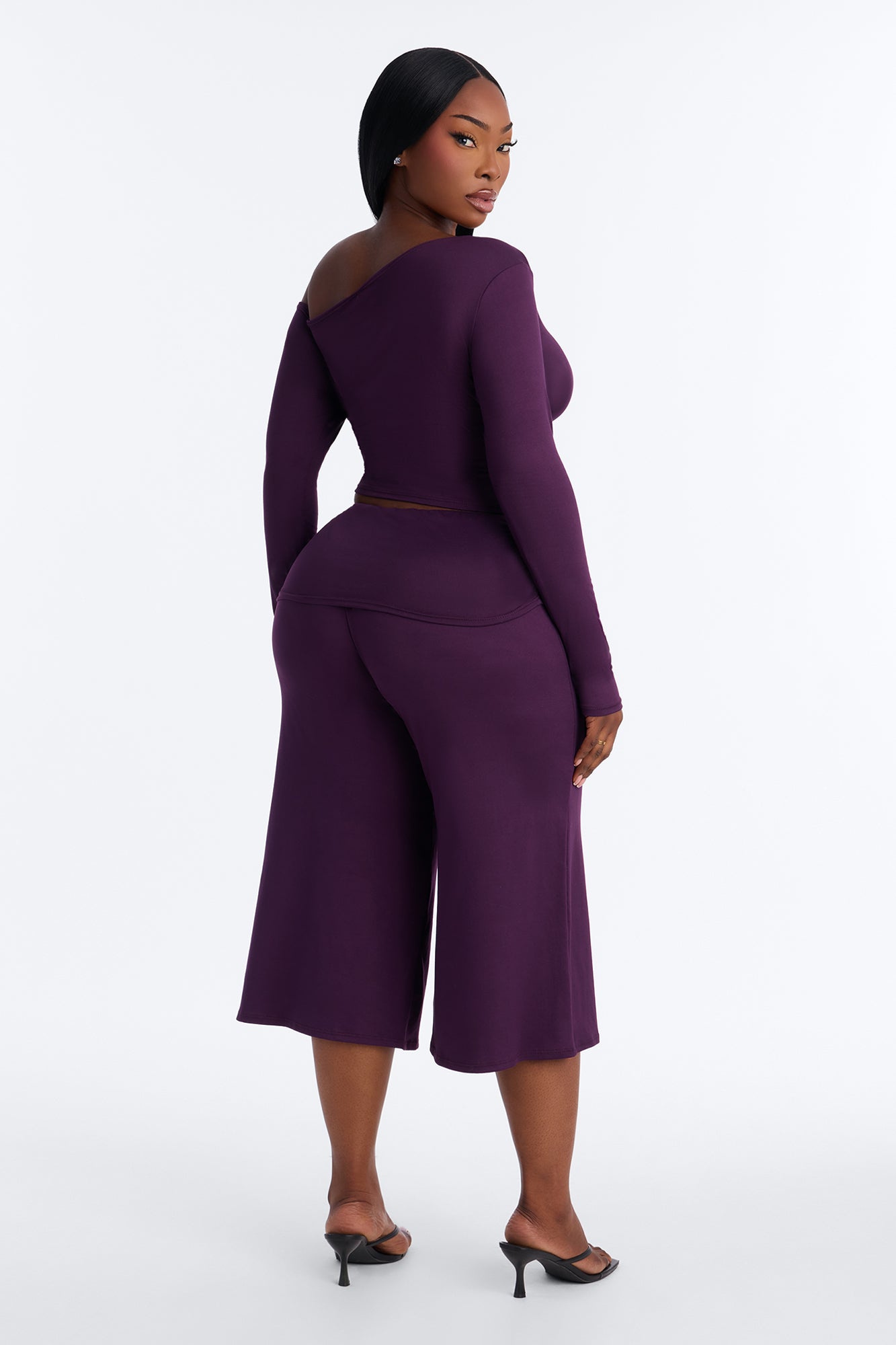 Savannah Foldover Waist Gaucho Set - Plum